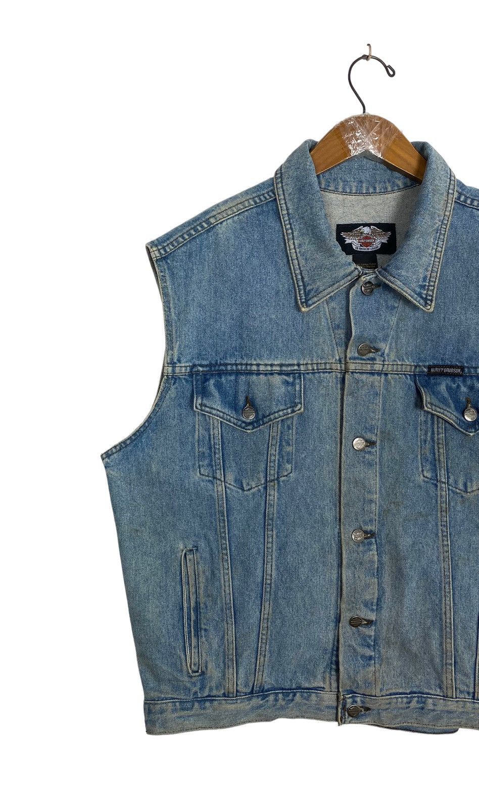 Harley Davidson Vintage Harley Davidson Denim Trucker Vest Big Logo Canada Size US L / EU 52-54 / 3 - 5 Thumbnail