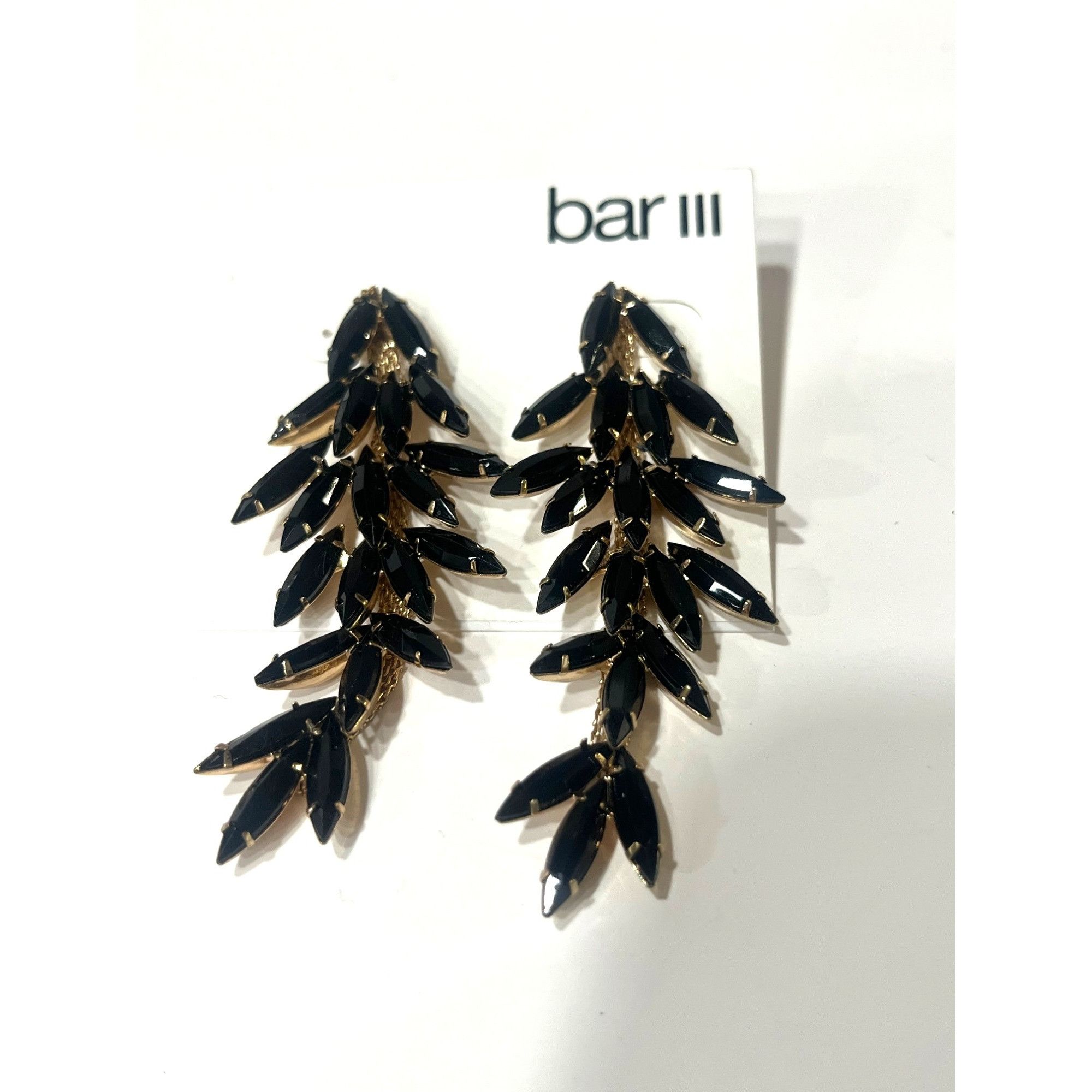 Bar III Bar III Black & Gold Leaf Drop Earrings With Stud Back Size ONE SIZE - 8 Thumbnail