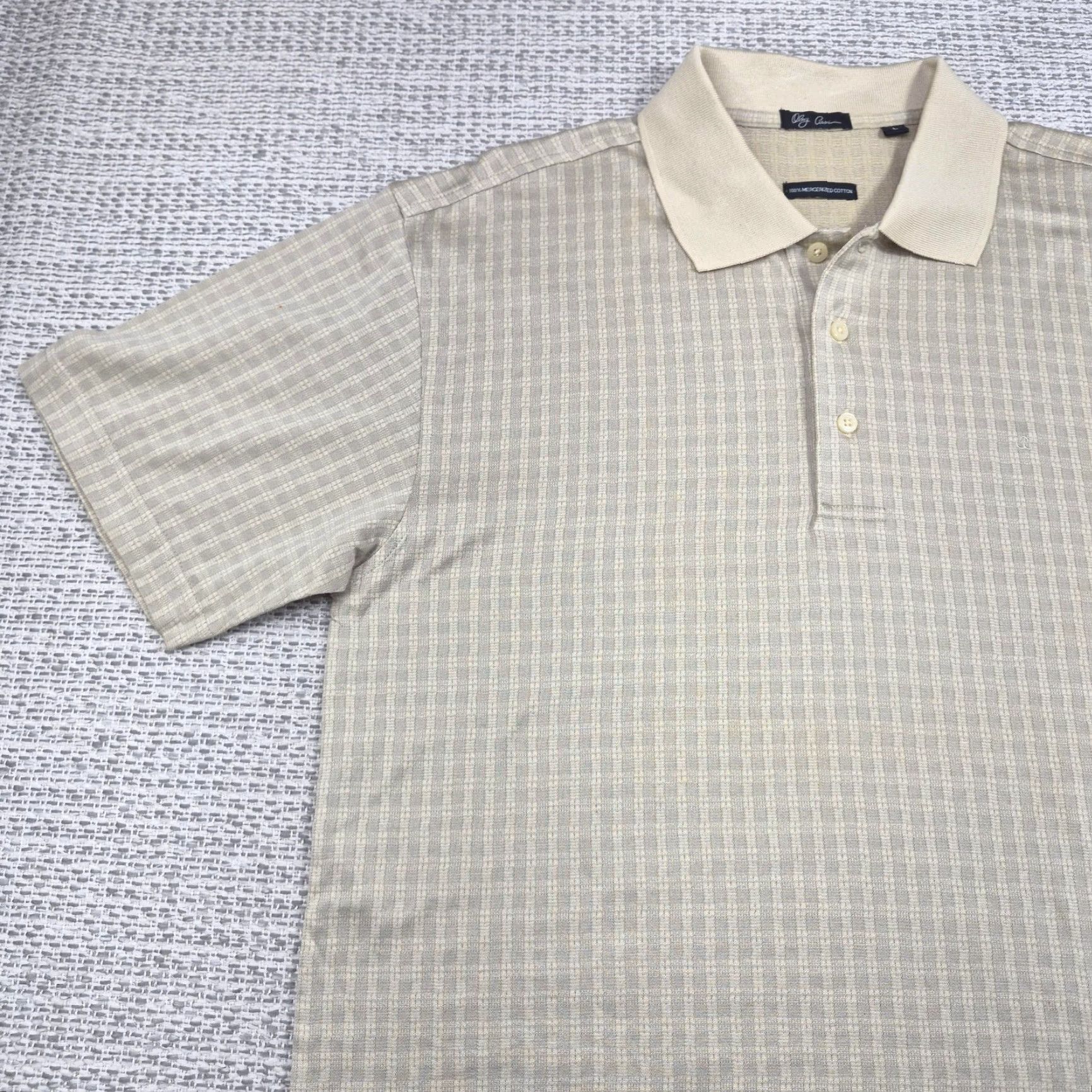 Oleg Cassini Oleg Cassini Golf Polo Shirt Mens Large Beige Check Knit 100% Mercerized Cotton Polo Shirt Mens Large Beige Check Knit 100% Mercerized Cotton Size US L / EU 52-54 / 3 - 3 Thumbnail