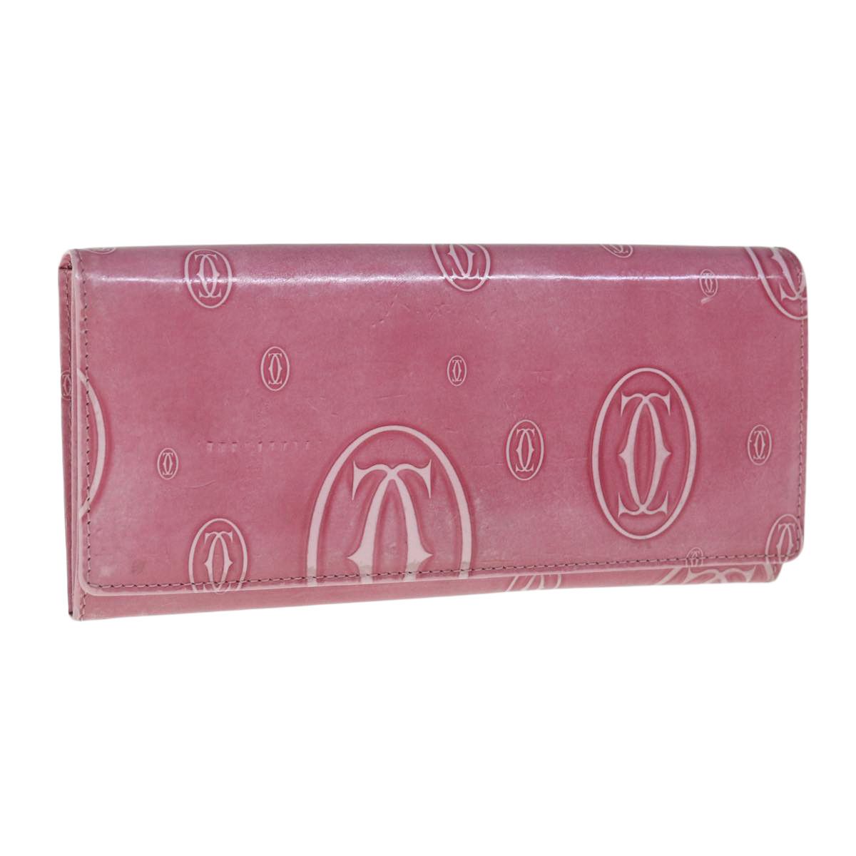 image of Cartier Happy Birthday Wallet Patent Leather Pink Auth Am5559, Women's