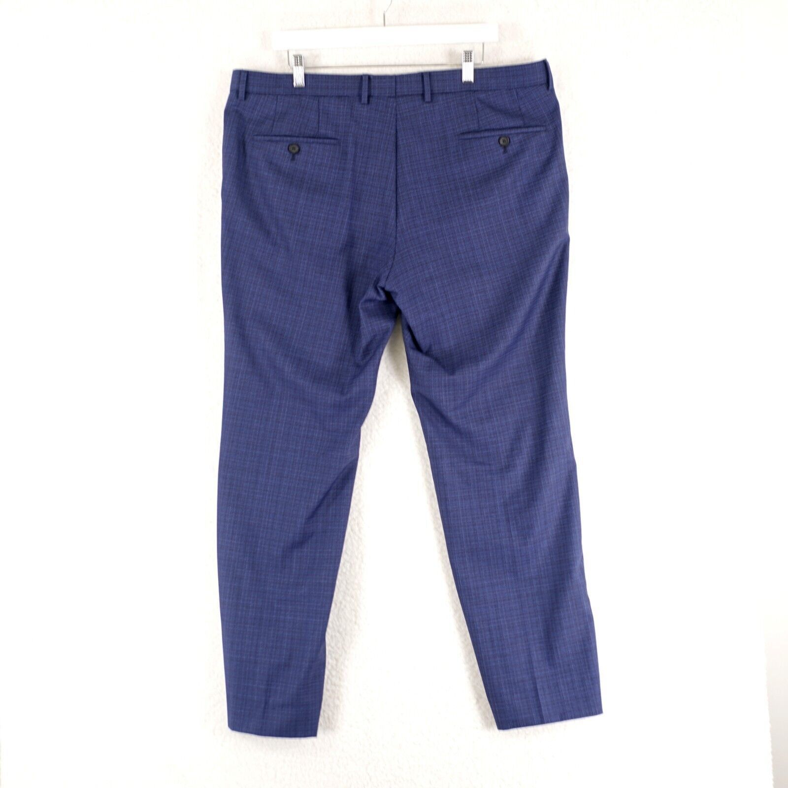 Hugo Boss Hugo Boss Ben2 Slim Fit Wool Blue Brown Check Flat Front Mid Size 40R - 3 Thumbnail