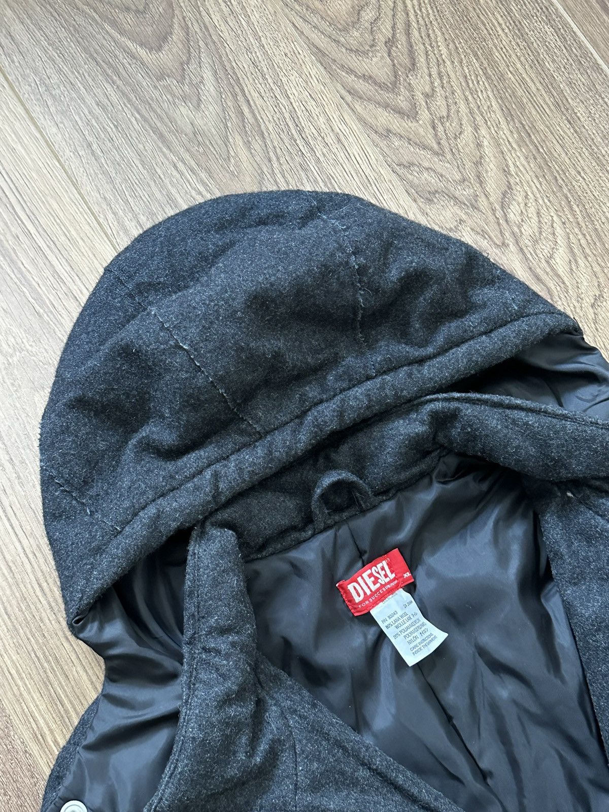 Diesel × Vintage Diesel Vintage Disstressed Patch Pocket Wool Hooded Jacket Size L / US 10 / IT 46 - 8 Thumbnail