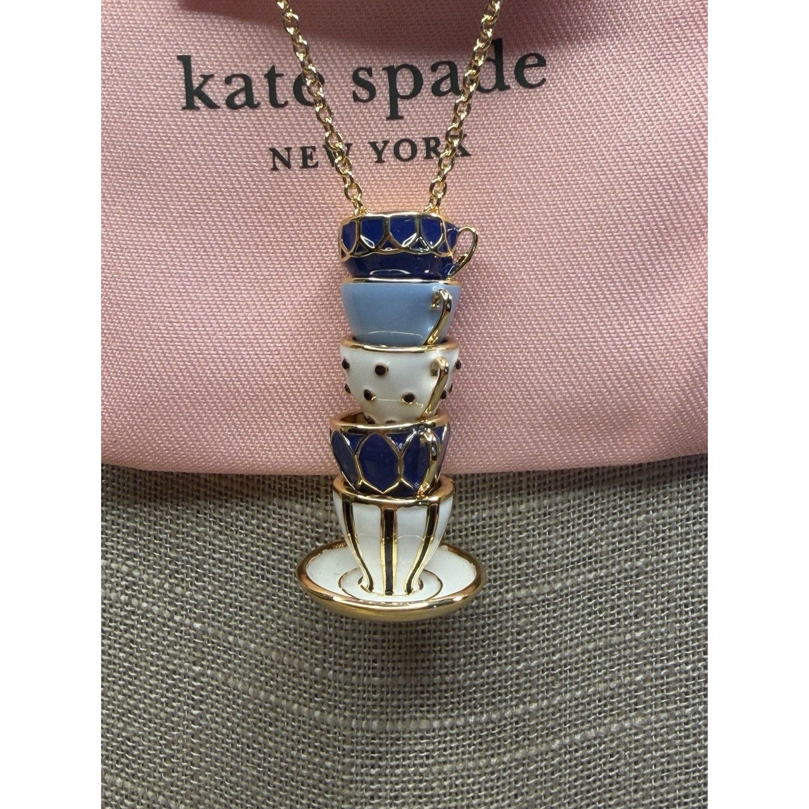 Kate Spade Kate SpadeTea Time Necklace Earrings Teacup Teapot Blue Gold Size ONE SIZE - 10 Thumbnail