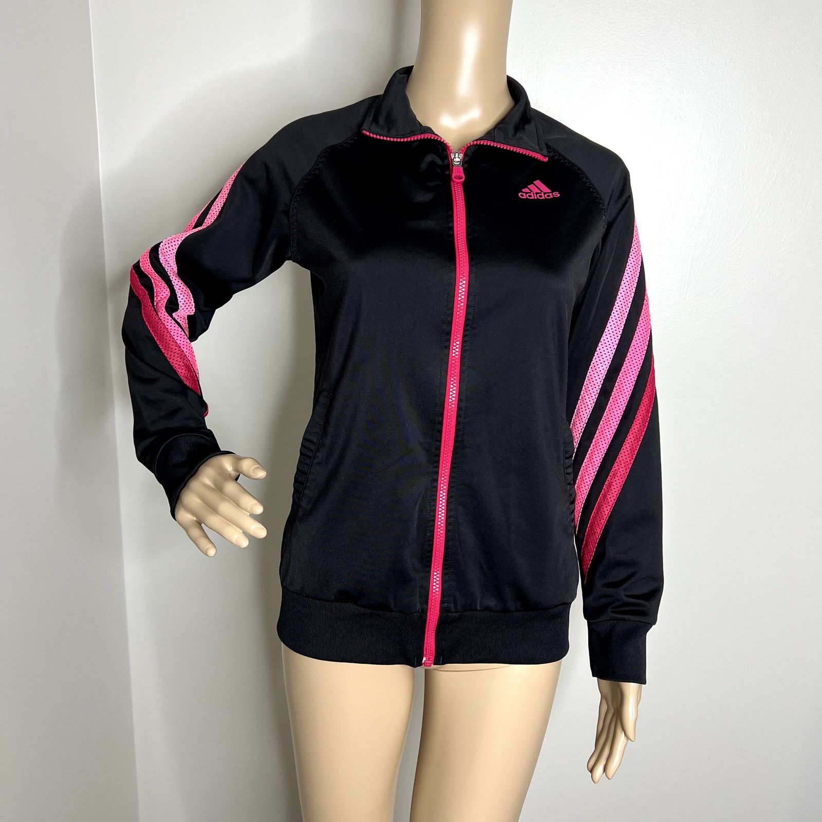 Adidas Adidas Black Striped Logo Full Zip Athletic Track Jacket Size S / US 4 / IT 40 - 1 Thumbnail