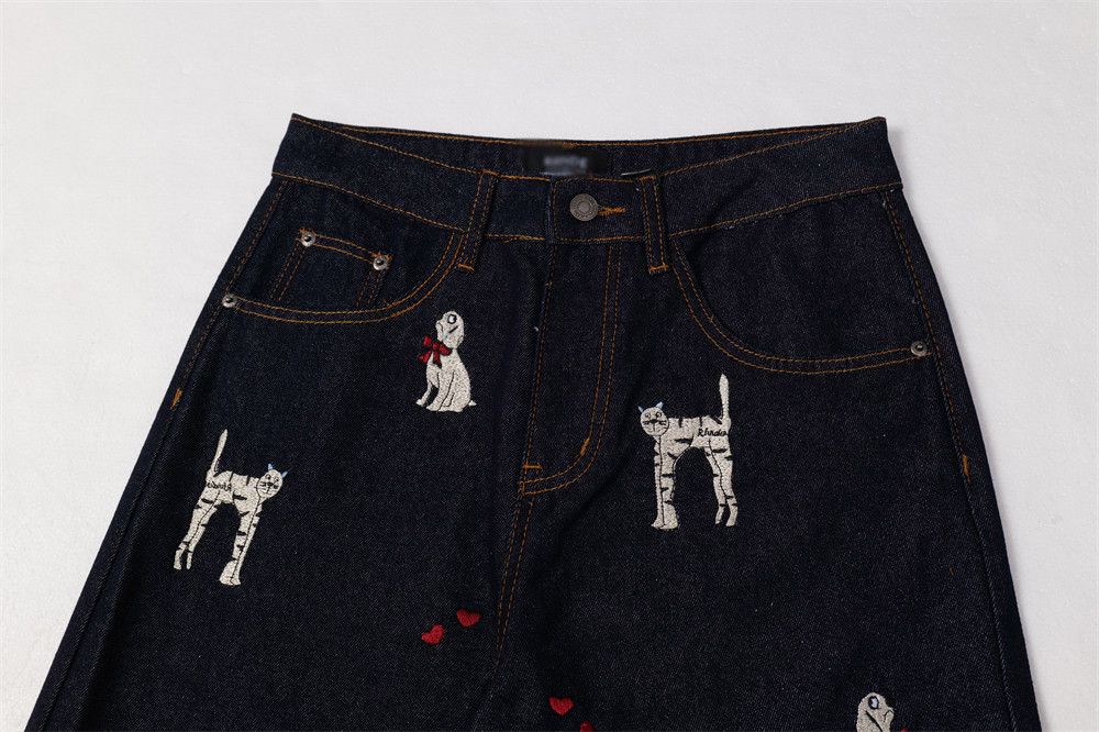 Jean Men's loose wide-leg puppy bone embroidered jeans y2k Size US 32 / EU 48 - 3 Thumbnail