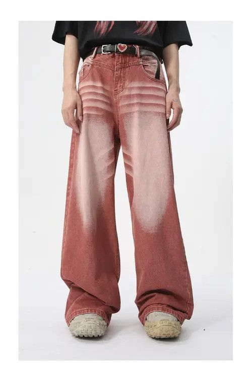 Japanese Brand × Jean Pants Straight wide-leg red washed jeans Size US 32 / EU 48 - 1 Thumbnail