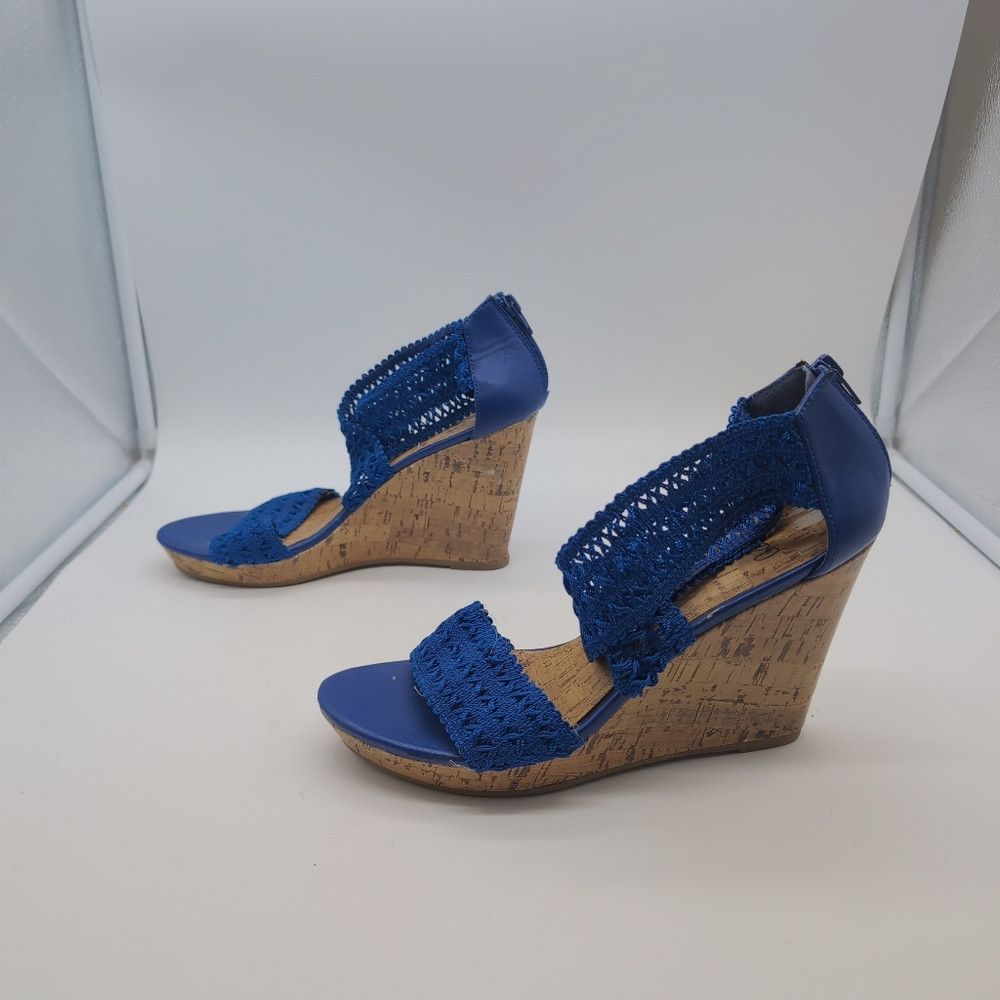 Other Impo Royal Blue Crochet Wedge Sandals Sz 10.5 Size US 10.5 / IT 40.5 - 4 Thumbnail
