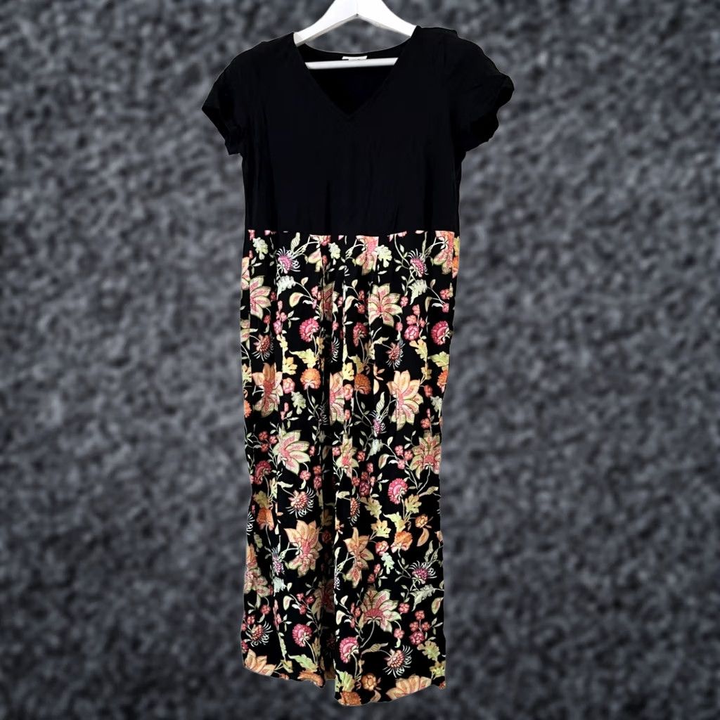 J. Jill J. Jill Womens Black Floral Midi Dress V-Neck Short Sleeves Petite Small Summer Size 28" / US 6 / IT 42 - 1 Thumbnail