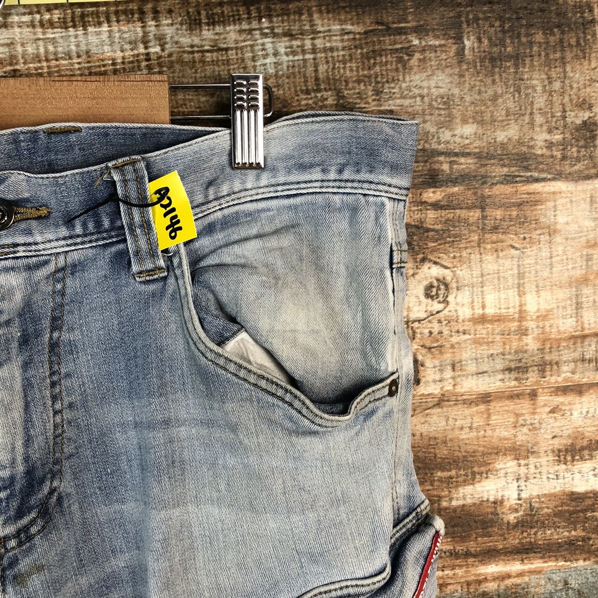 Japanese Brand Burtle Blue faded Multipocket ripped Denim Pants #A2146 Size US 33 - 8 Thumbnail