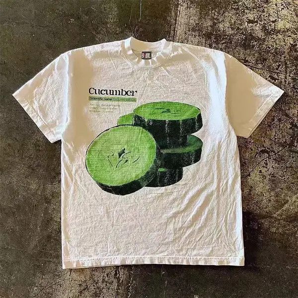 Japanese Brand White street retro cucumber print all-match t-shirt Size US L / EU 52-54 / 3 - 5 Thumbnail