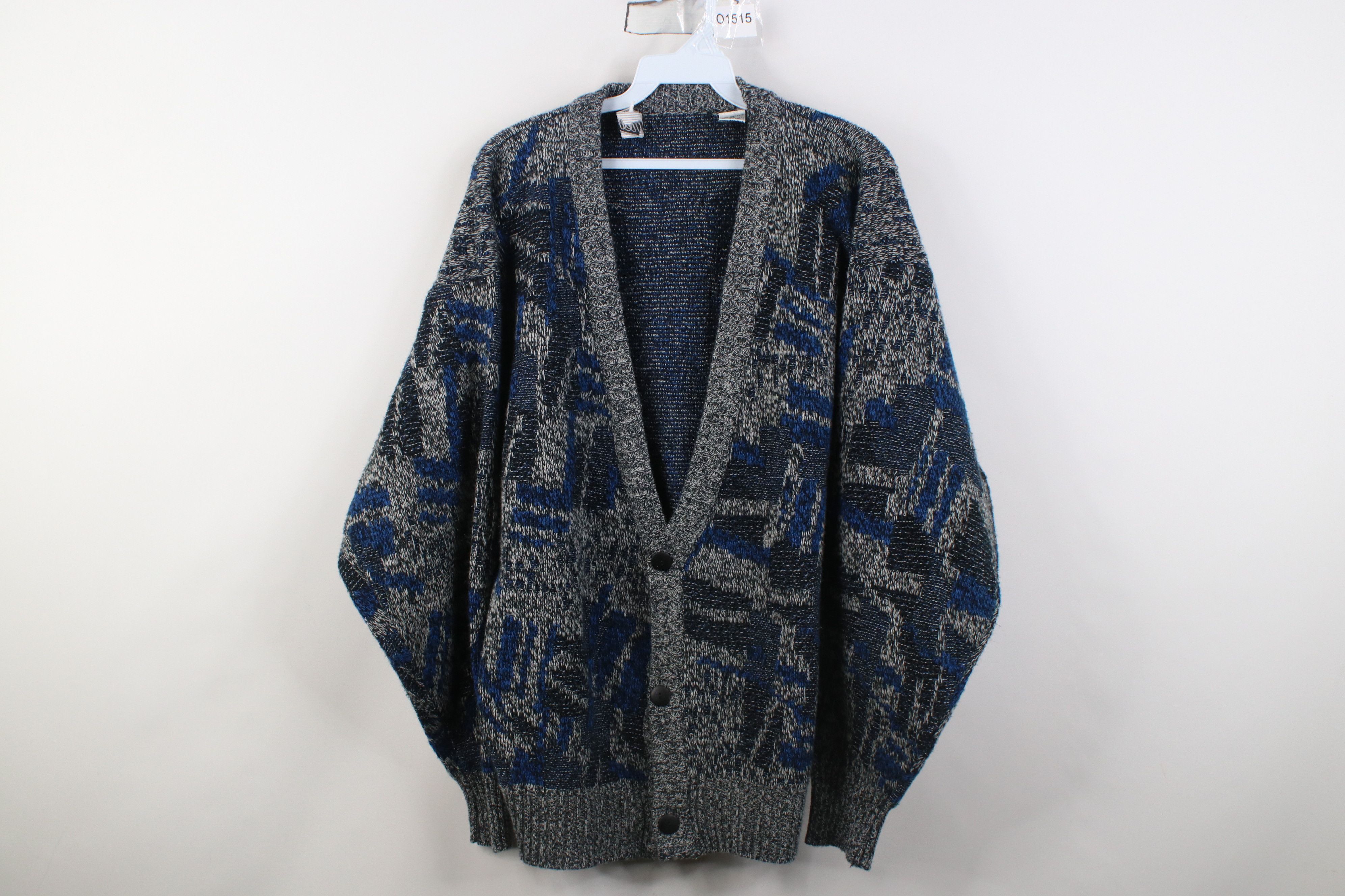 Vintage Vintage 90s Streetwear Geometric Knit Cardigan Sweater Size US XL / EU 56 / 4 - 1 Thumbnail