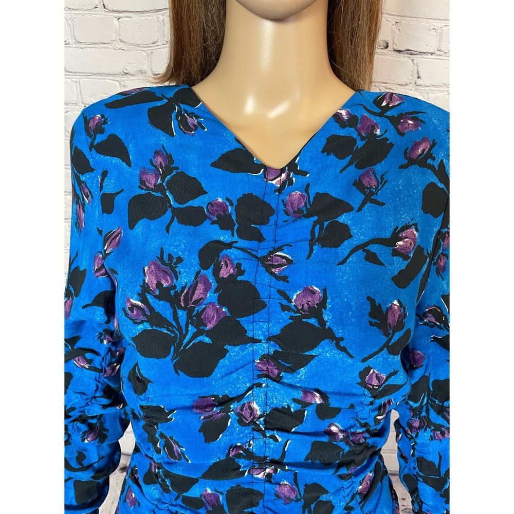 Zara NWT New Zara Blue Floral Long Sleeve Draped Mini Dress Size Size S / US 4 / IT 40 - 4 Thumbnail