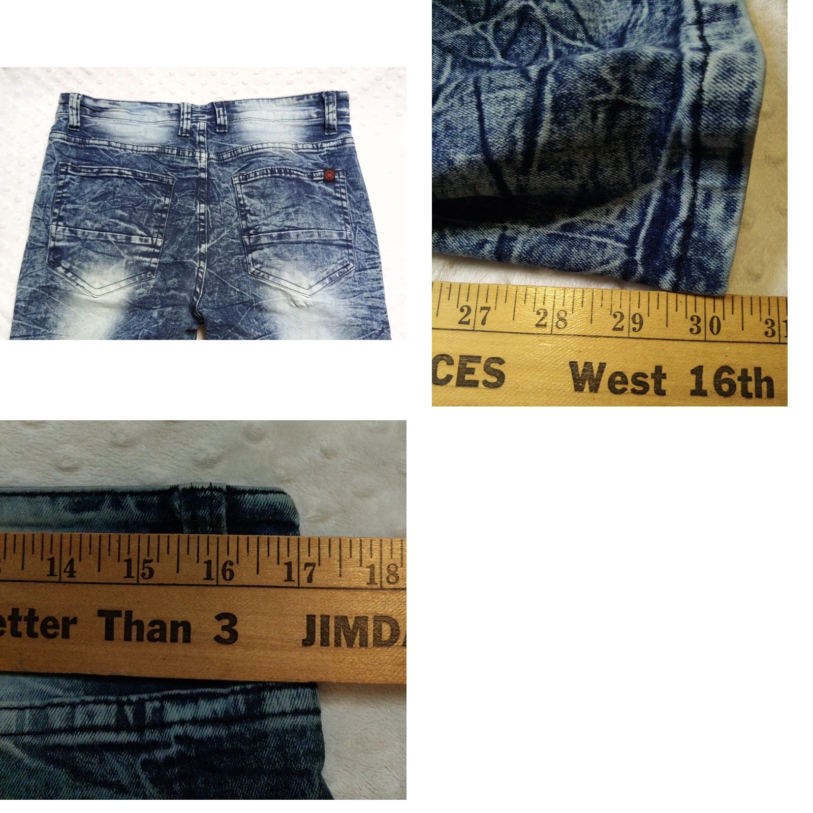 Vintage Mecca Jeans Slim 34x32 Acid Wash Denim 5-Pocket Button Zipper Stretch Fit Mens Blue Vintage 90s Hip Hop Biker Style Size US 34 / EU 50 - 8 Thumbnail