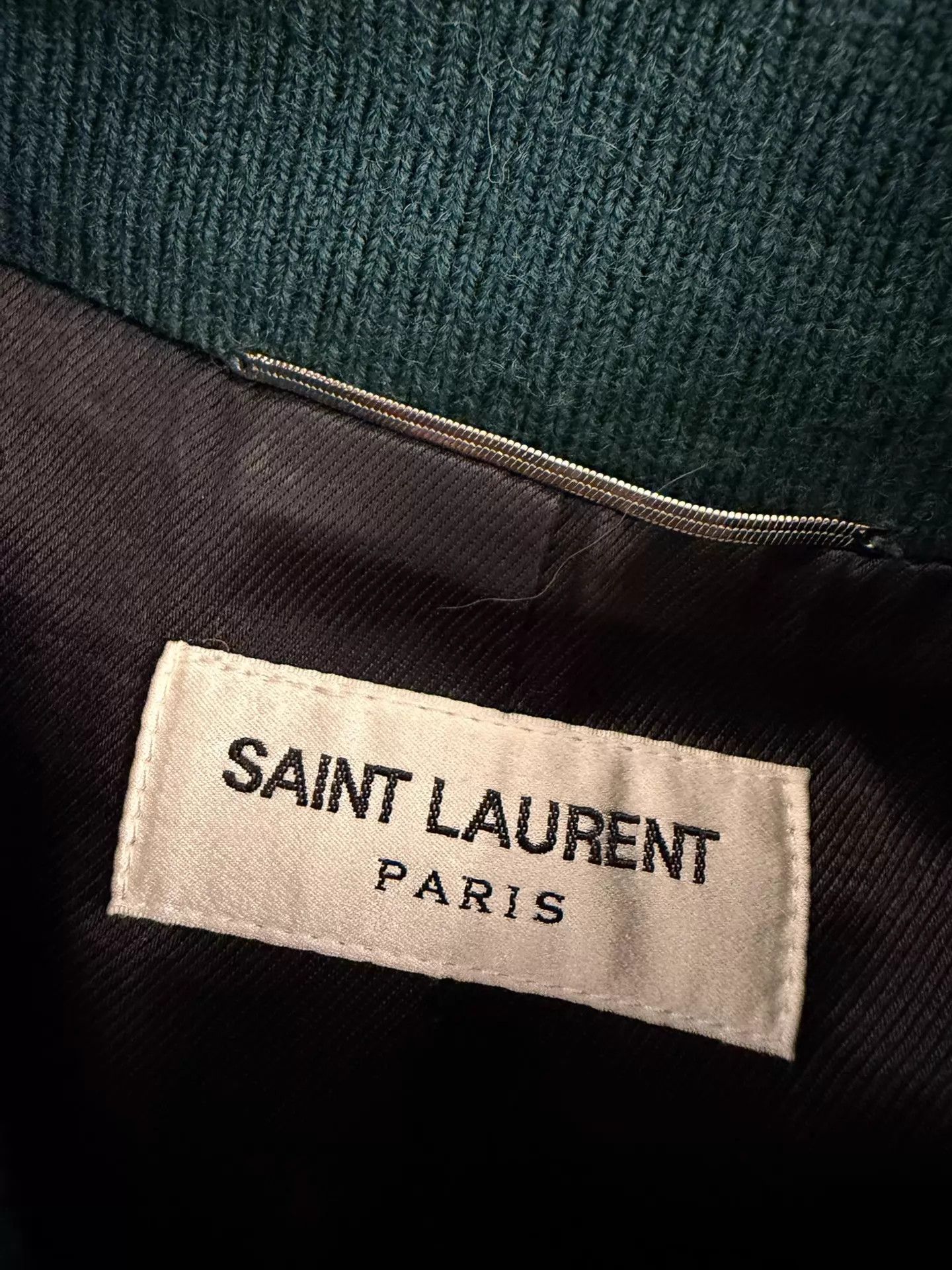 Saint Laurent Paris Saint Laurent Deep Green Wool Leather Baseball Jacket 46 Size US S / EU 44-46 / 1 - 6 Thumbnail