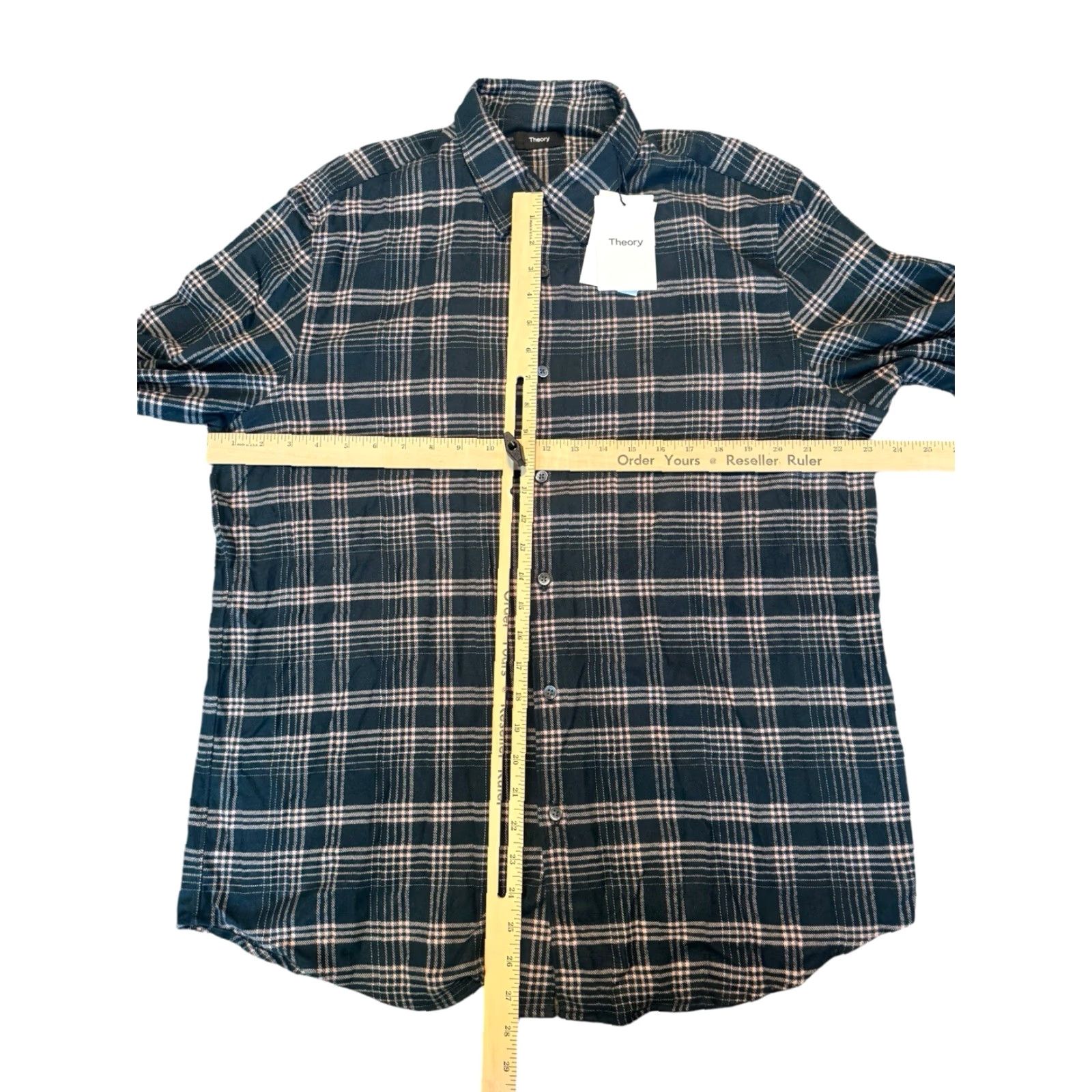 Theory Theory Button-Down Shirt Mens XL Twill Flannel Charcoal Dusty Orchid Size US XL / EU 56 / 4 - 5 Thumbnail
