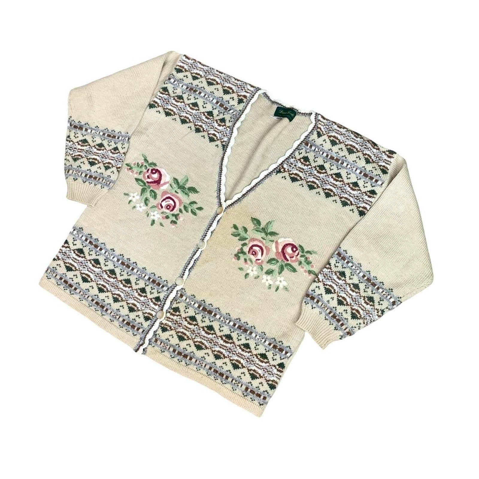 Vintage Vintage Coquette Knit Cardigan Sweater with floral design Size L / US 10 / IT 46 - 1 Thumbnail