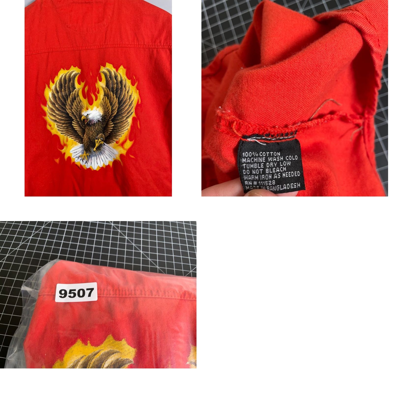 Vintage Twin Motorcycle Apparel Sleeveless Button-Up Shirt Adult Large Orange Flaming Eagle Biker Mens Size US L / EU 52-54 / 3 - 8 Thumbnail