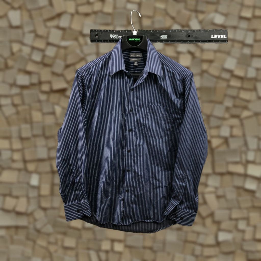 Vintage Statements Blue Striped Shirt Size 16.5 Mens Long Sleeve Spread Collar Non Iron Regular Fit"} Size US XL / EU 56 / 4 - 1 Thumbnail
