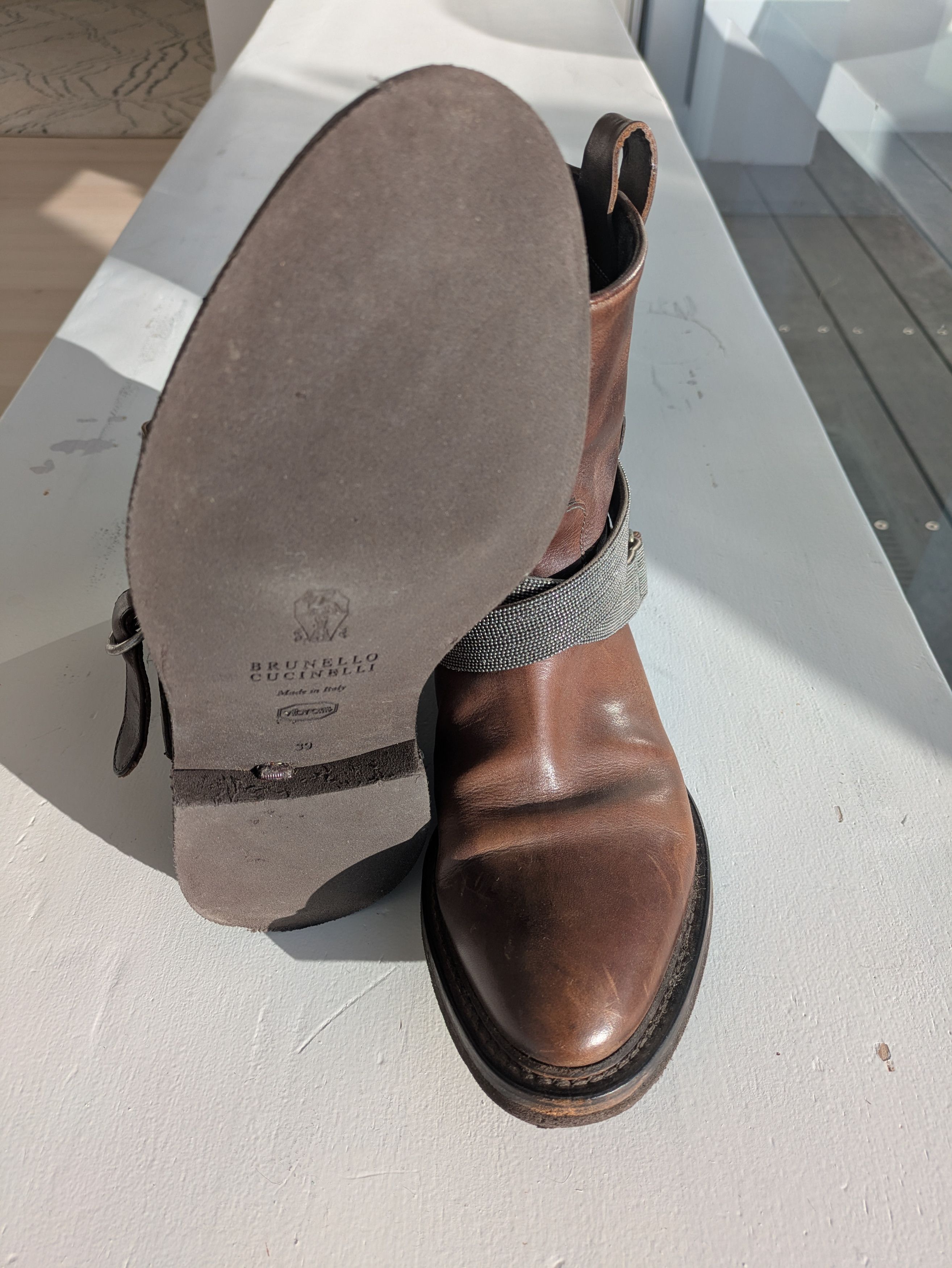 Brunello Cucinelli Brown leather boots with strap Size US 8.5 / IT 38.5 - 4 Thumbnail