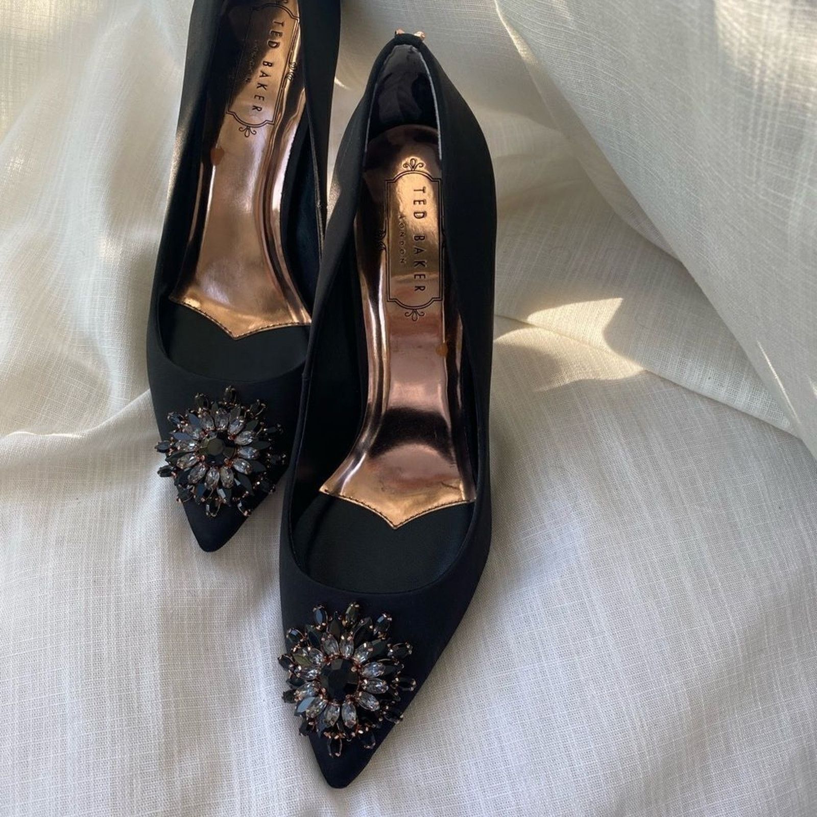 Ted Baker Ted Baker Black Satin Rose Gold Broach Pumps - Rare Size US 8.5 / IT 38.5 - 3 Thumbnail