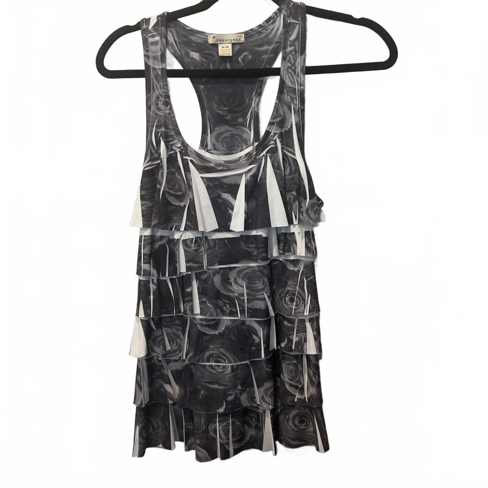 Other twentyone Women's Ruffled Black and White Tank Top, Size M Size M / US 6-8 / IT 42-44 - 1 Thumbnail