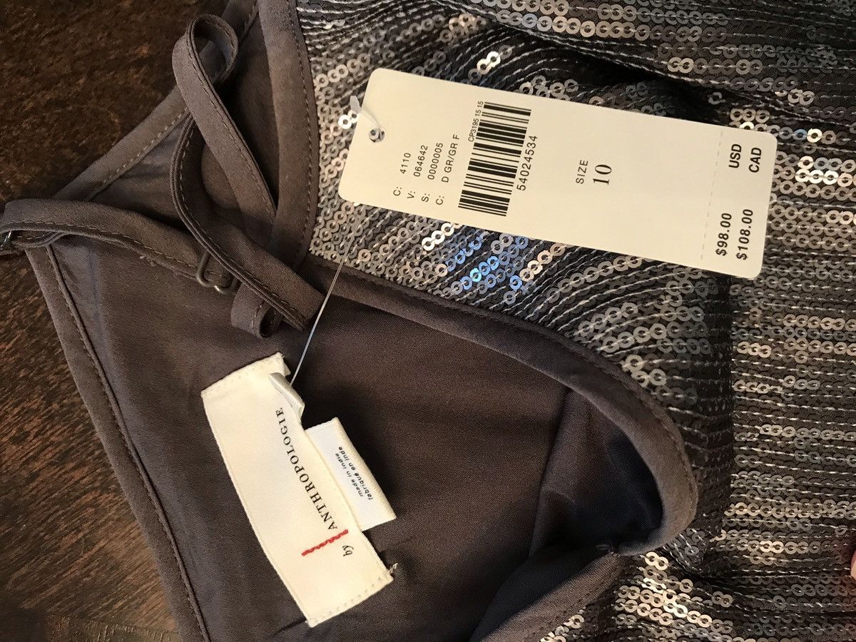 Anthropologie NWT Silver Sequined Anthropology Top Sz 10 Size L / US 10 / IT 46 - 4 Thumbnail