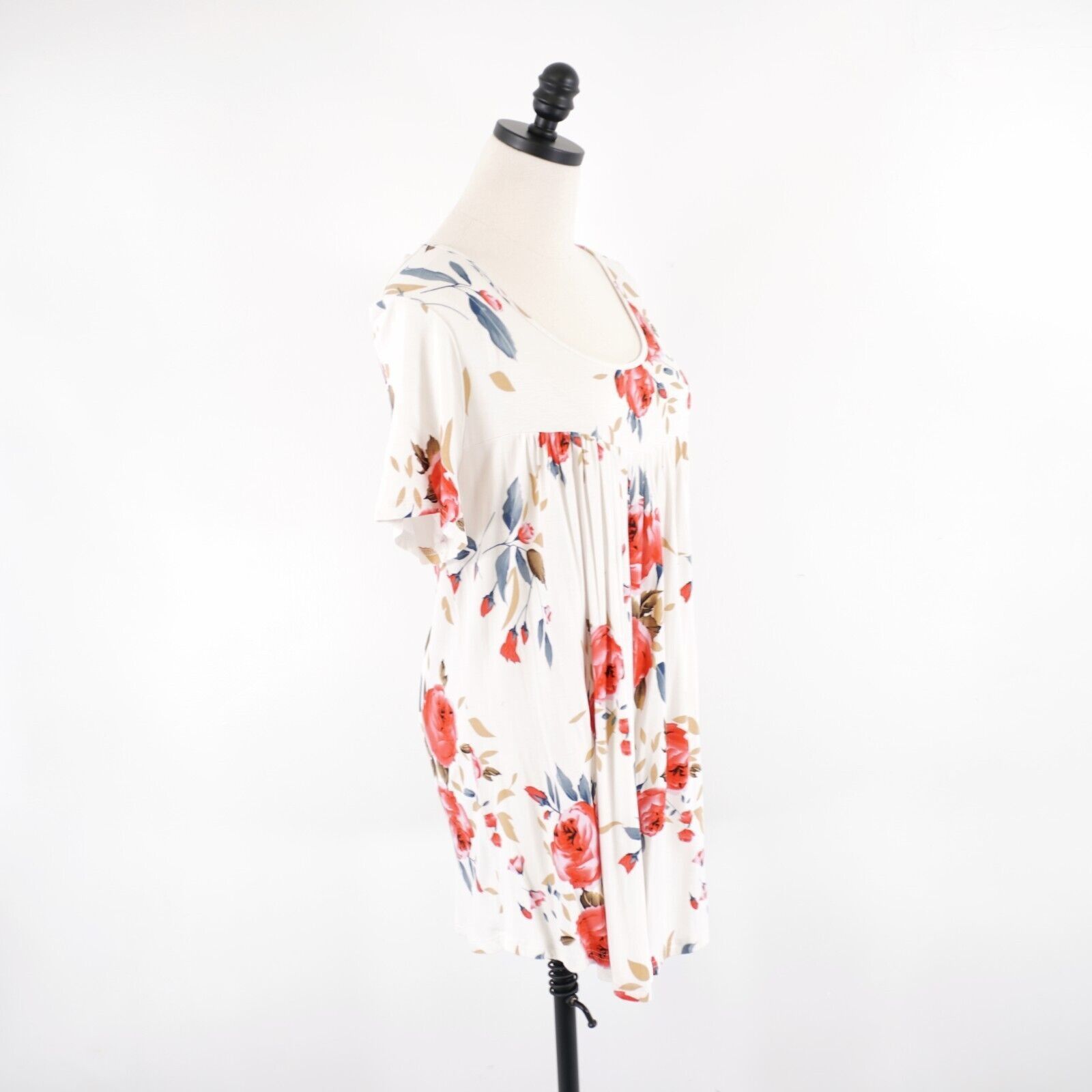 Designer Cathy XL Cream Pink Tan Floral Sun Dress Boat Neck Short Sle Size XL / US 12-14 / IT 48-50 - 5 Thumbnail