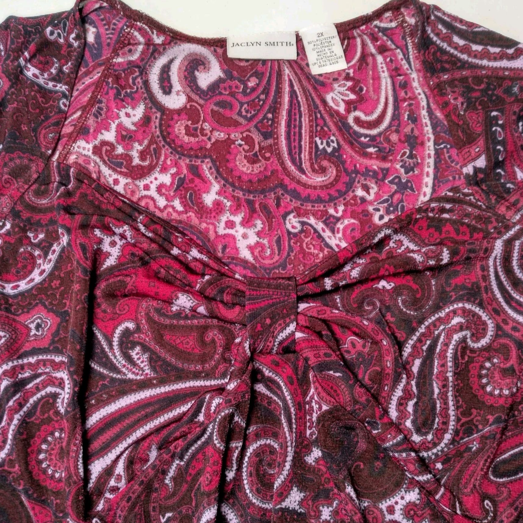 Vintage Jaclyn Smith Plus Size 2X Shirt Knit V-Neck Paisley Purple 3/4 Sleeve Blouse Women Size XXL / US 16-18 / IT 52-54 - 7 Thumbnail