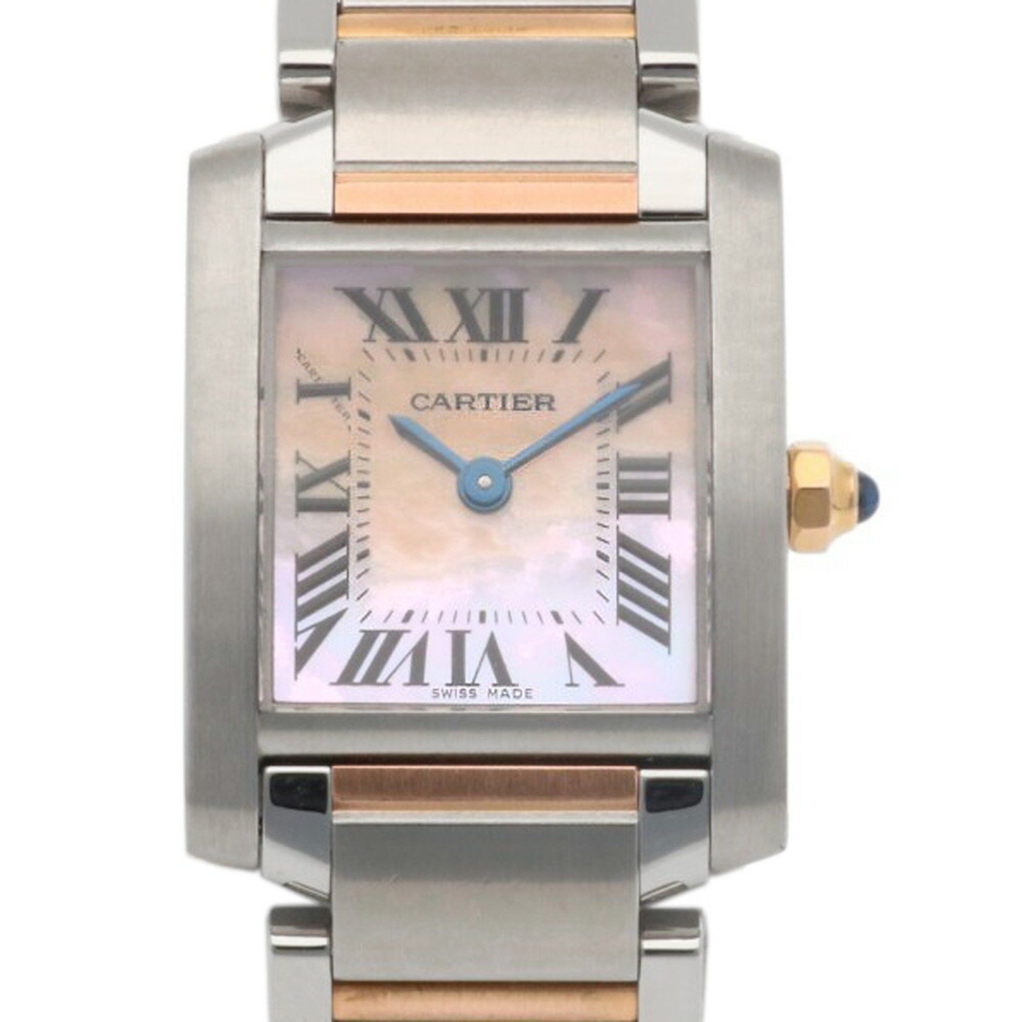 Cartier Tank Francaise Sm Watch Stainless Steel 2384 Quartz Ladies Cartier Shell Dial in Pink, Women's