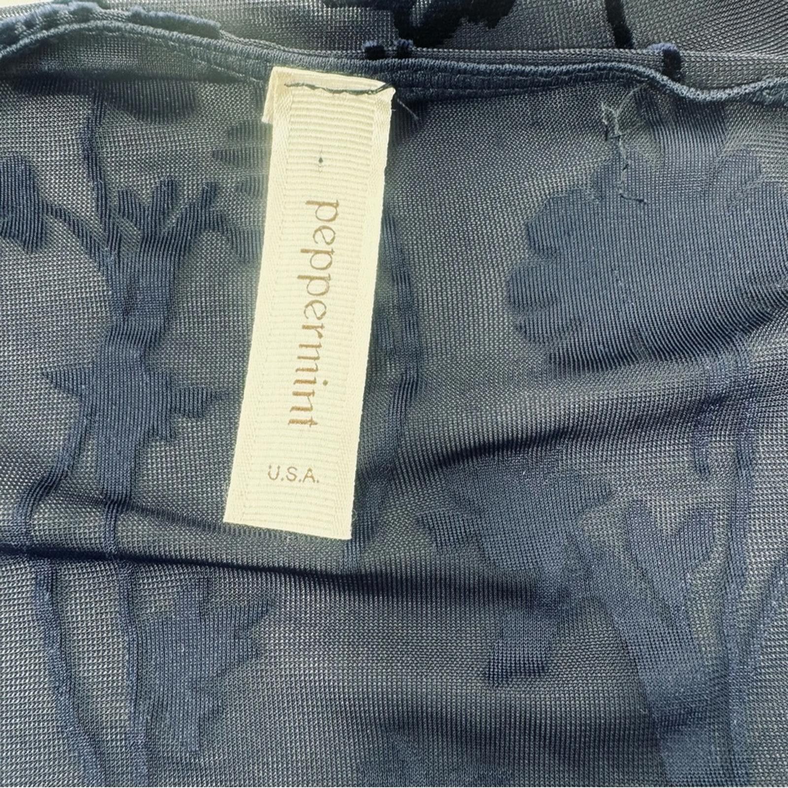 Designer Peppermint. Navy Blue Velvet Burnout Romper. Size Small. Size 28" / US 6 / IT 42 - 2 Thumbnail