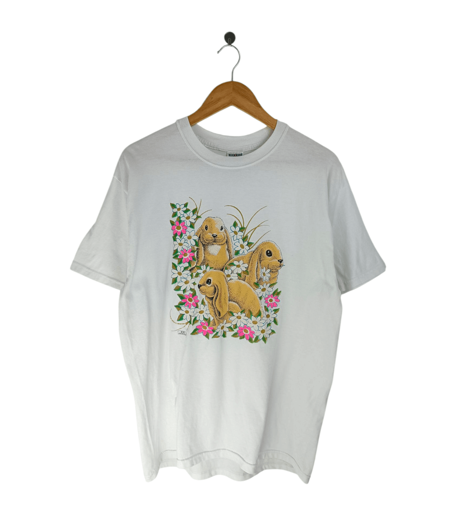 VINTAGE 1991 BUNNY RABBIT FLOWER BUNNY ART TEE CUTE PET DOG