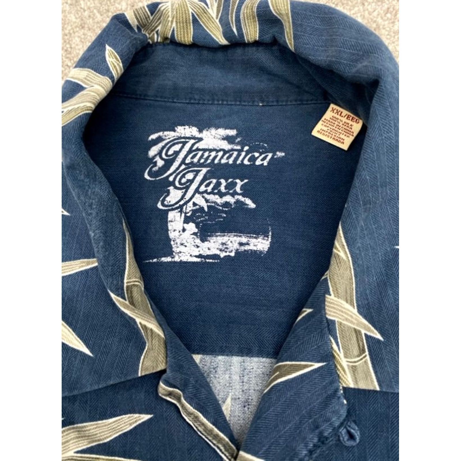 Vintage Jamaica Jaxx Hawaiian Shirt Men's 2XL Blue Palm Leafs Short Sleeve 100% Silk Silk Button-Up Floral Hawaiian 2XL Jamaica Jaxx Mens Size US XXL / EU 58 / 5 - 3 Thumbnail