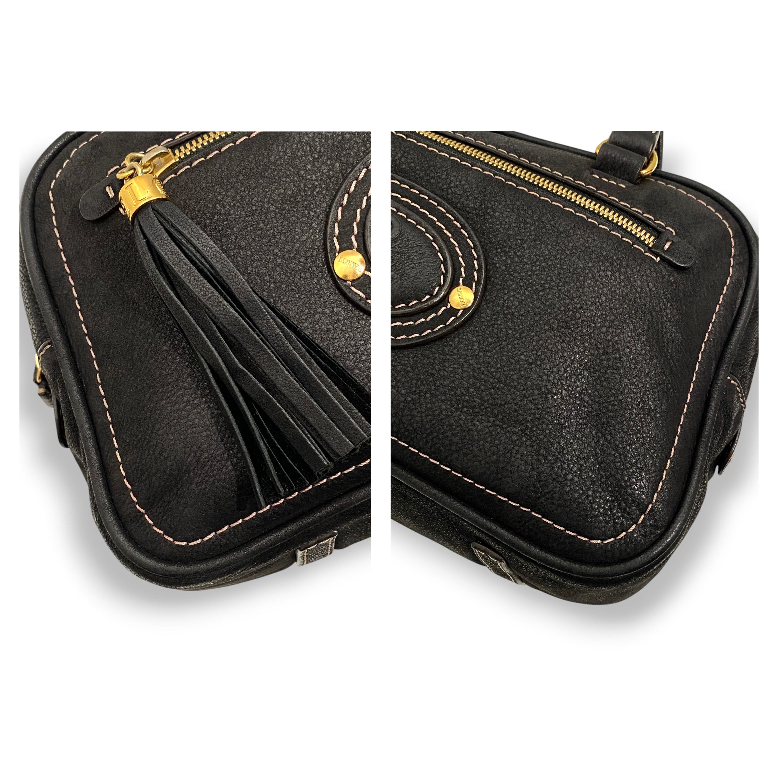 Loewe Loewe Anagram Logo Black Leather Black Bowling Tote Hand Bag Size ONE SIZE - 10 Thumbnail