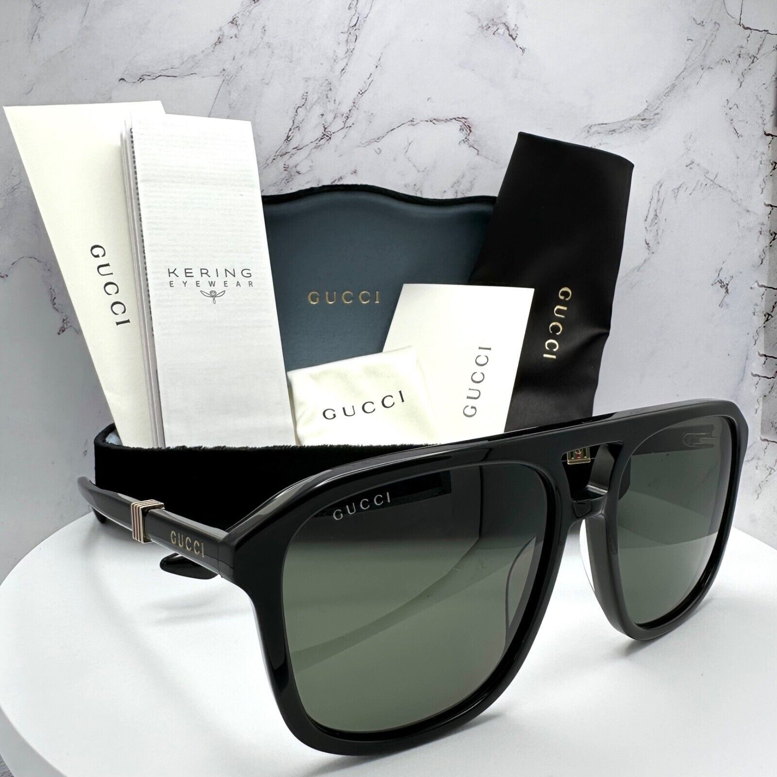 Gucci New Gucci Sunglasses Black Aviator Red Green Gold Logo Size ONE SIZE - 12 Thumbnail