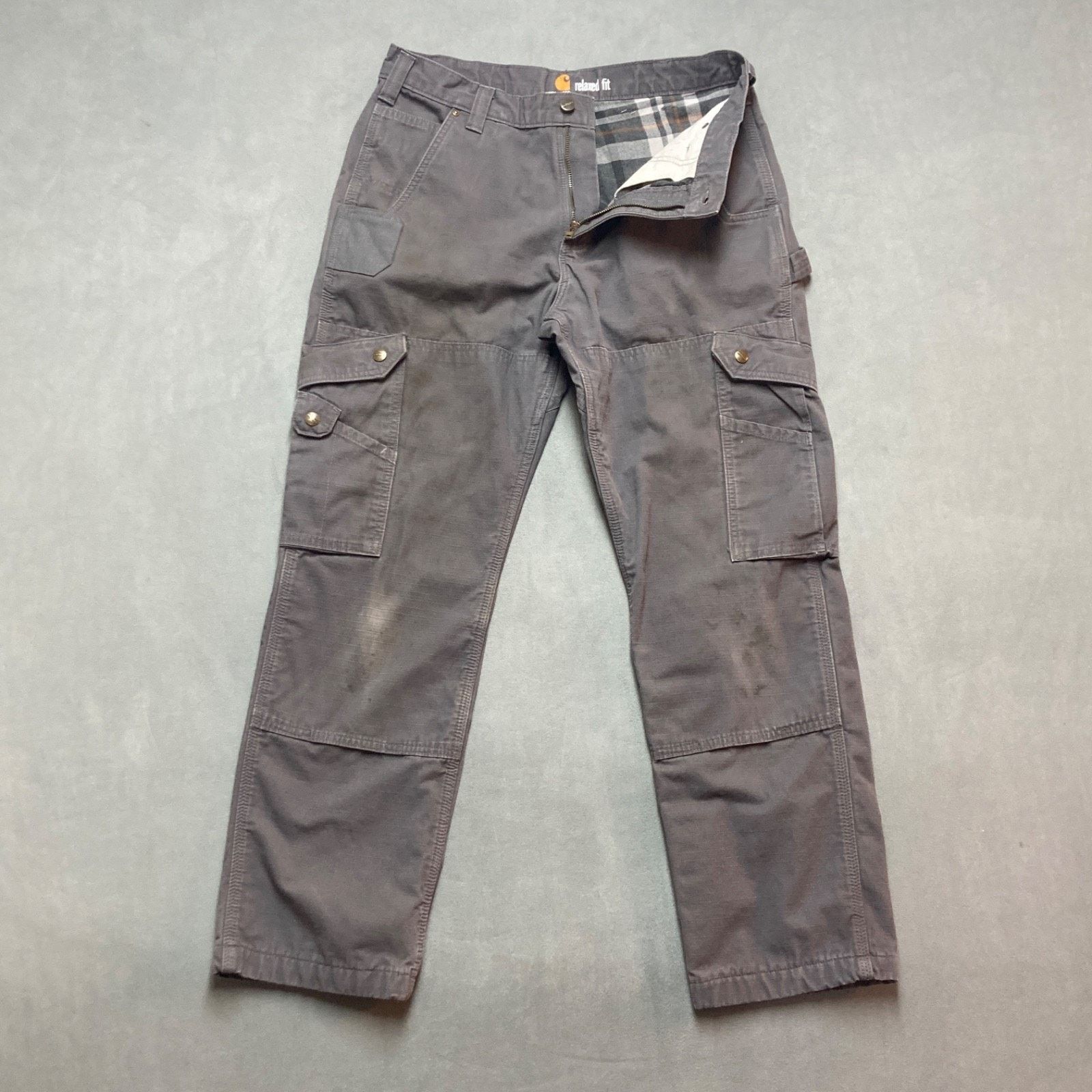 Carhartt Carhartt Double Knee Ripstop Cargo Flannel Lined 33x30 Gray Size US 33 - 1 Thumbnail