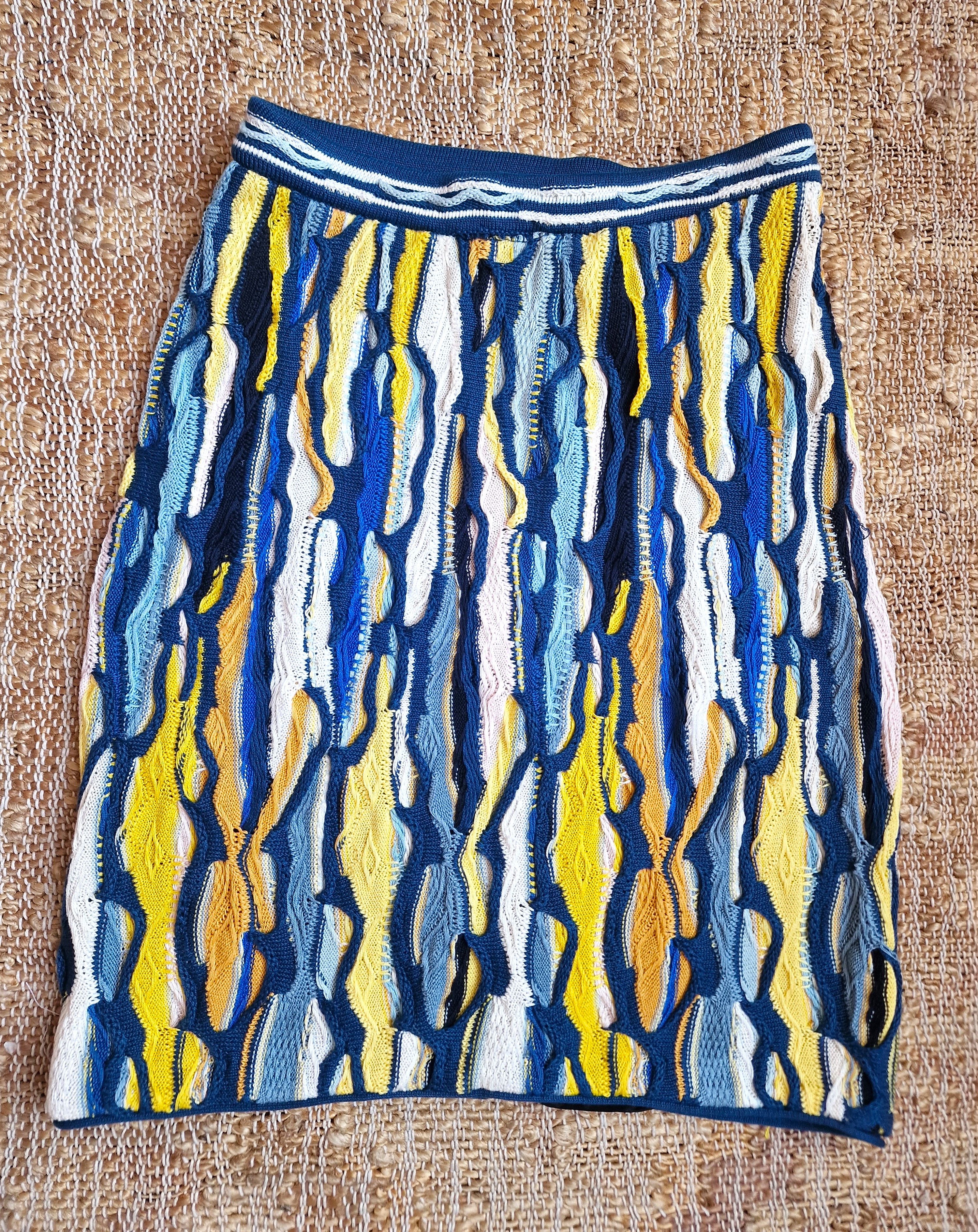 image of Coogi Vintage Australian Knitted Small Medium Midi Skirt in Blue, Women's (Size 26)