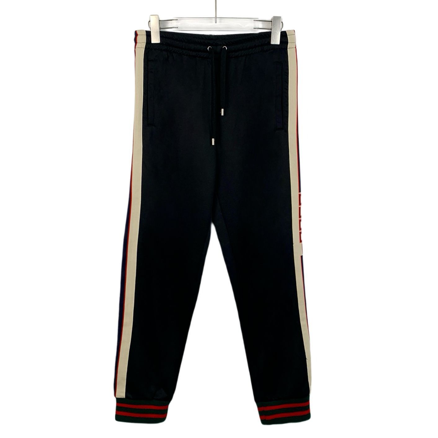 Gucci [Gucci] Black Side Logo Stripe Drawstring Casual Trousers XS Size 35" - 1 Thumbnail