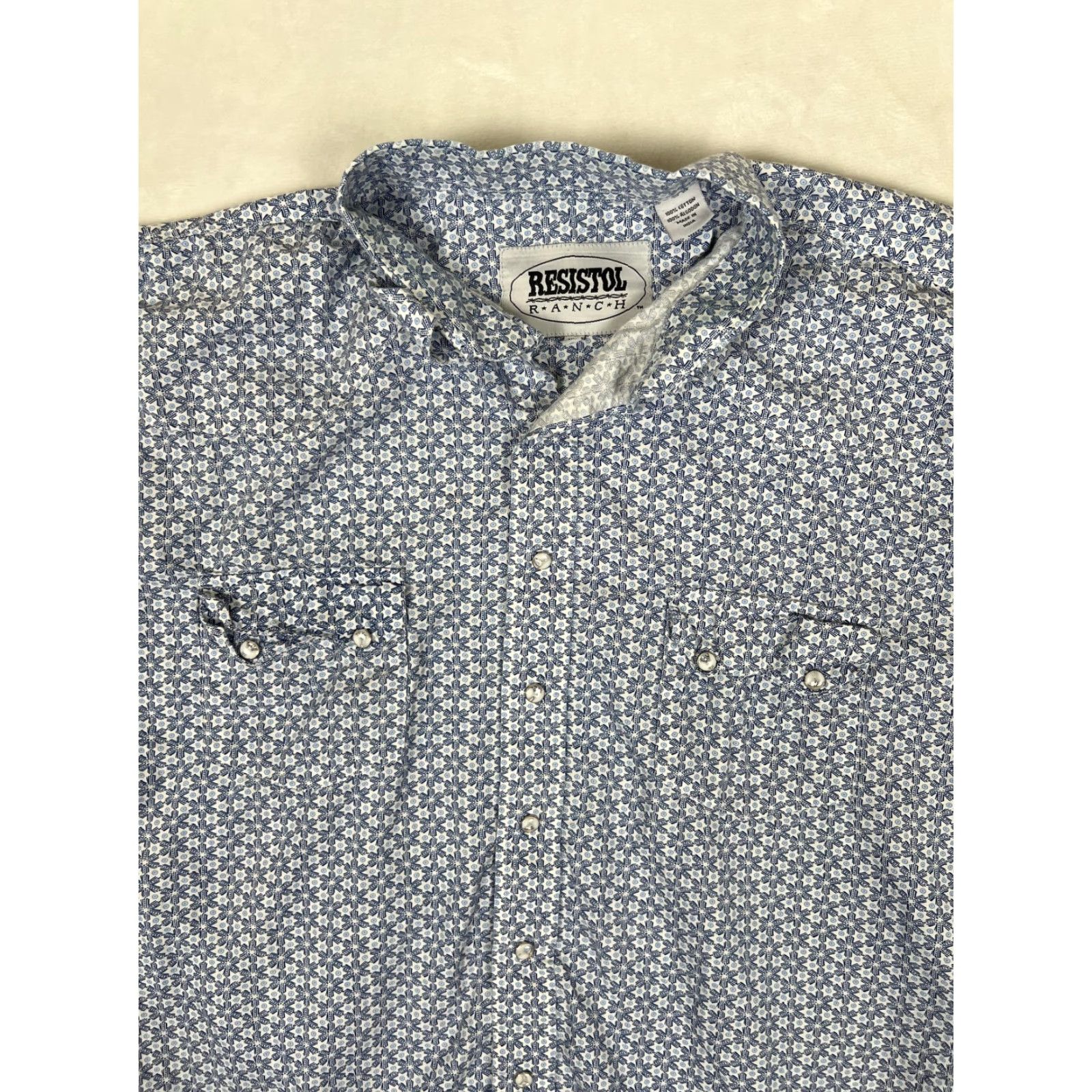 Vintage Resistol Ranch Shirt Mens 2XL Blue Geometric Western Snap Front Long Sleeve Size US XXL / EU 58 / 5 - 2 Thumbnail