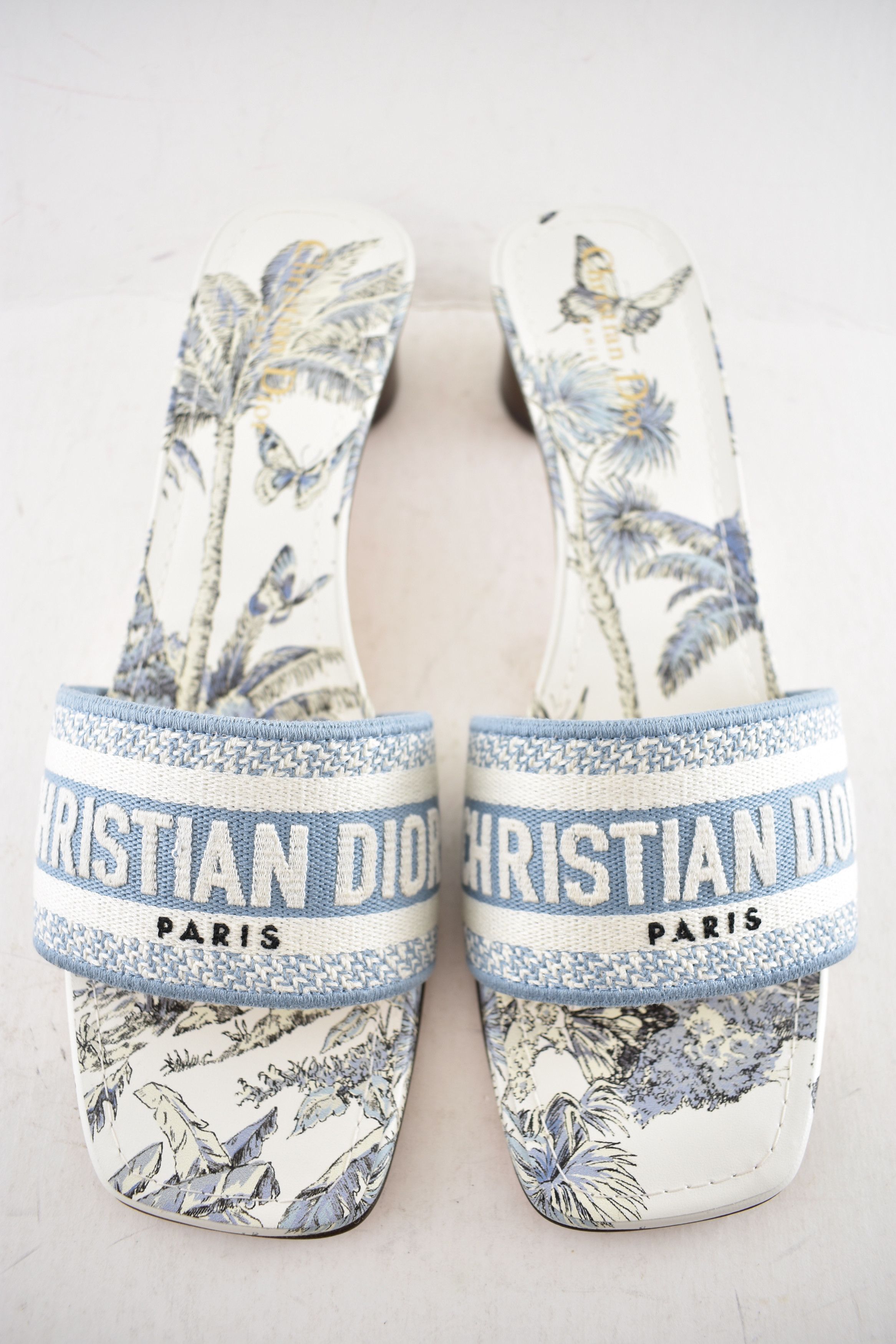 Dior Dior Dway Heeled Slide White TDJ Palms Logo Heel Sandal 41.5 Size US 11.5 / IT 41.5 - 6 Thumbnail