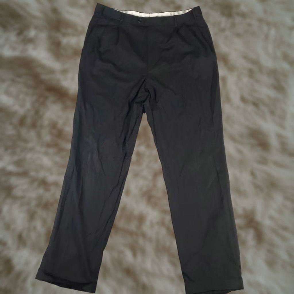 VINTAGE Zanella Mens Dress Pants 38 Black Wool Pleated Business Formal Cuffed Trousers Italy