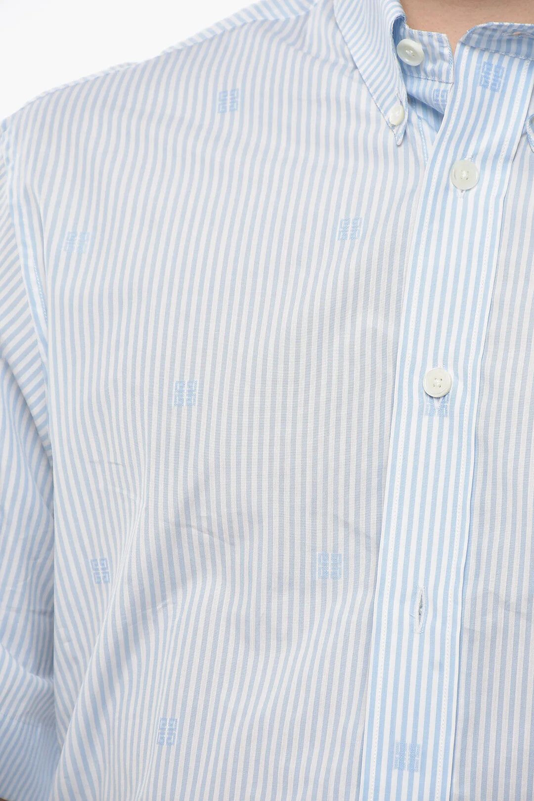 Givenchy og1mm0326 Awning-Print Cotton Button-Down Shirt Light Blue Size US S / EU 44-46 / 1 - 3 Thumbnail