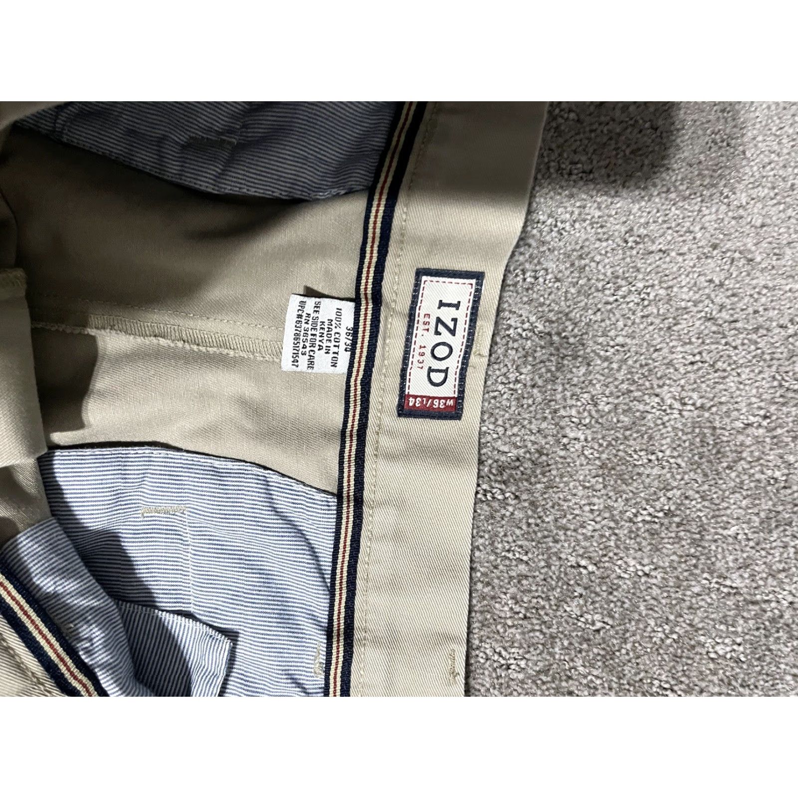 Izod VINTAGE IZOD Pants Mens 36x30 Beige Khaki Classic Fit Pleated Chino Straight Logo Pockets Front Zip Size US 36 / EU 52 - 5 Thumbnail