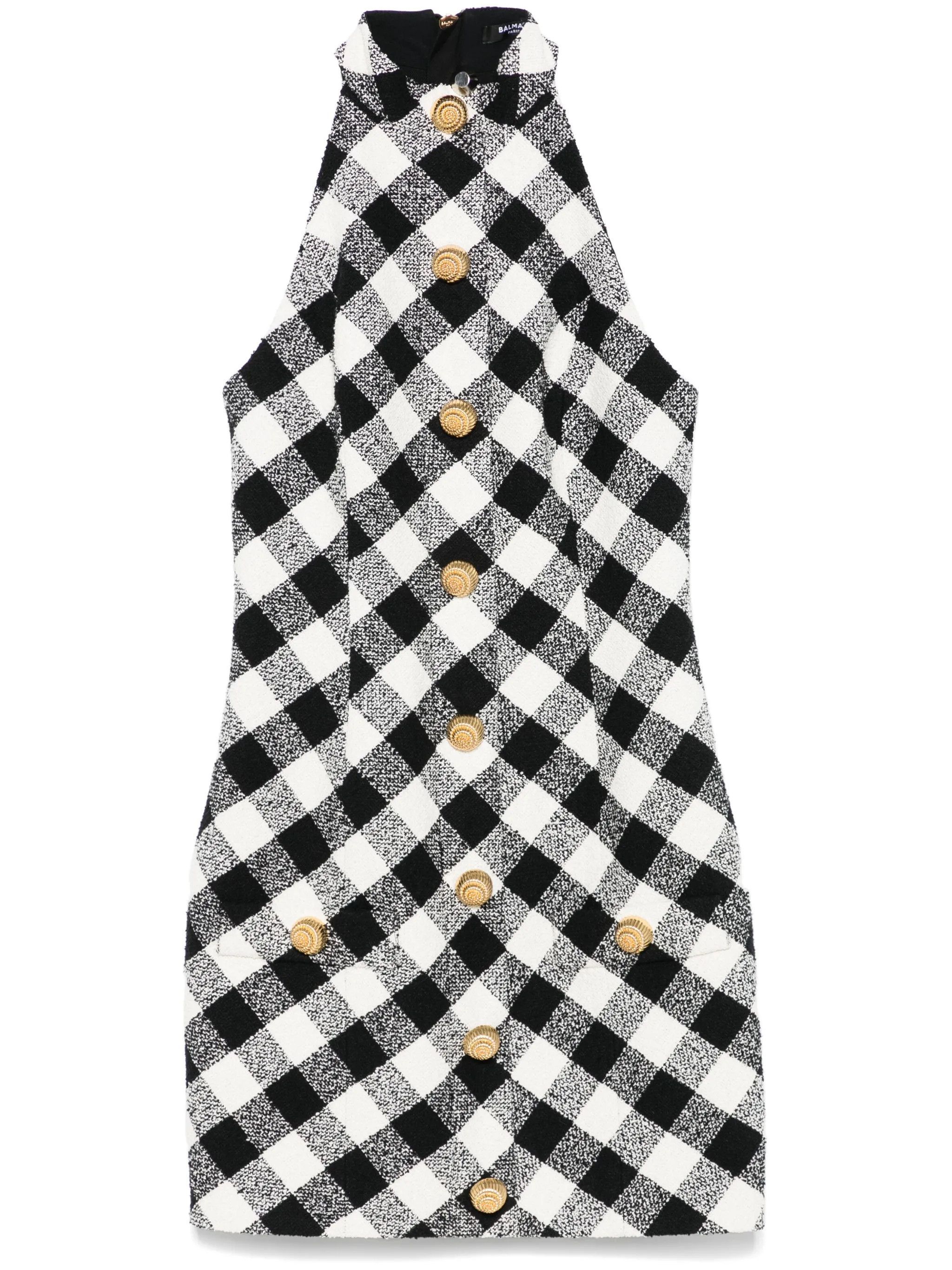 Balmain o1s1wg111025 Halterneck Mini Dress in White/Black Size XS / US 0-2 / IT 36-38 - 1 Thumbnail