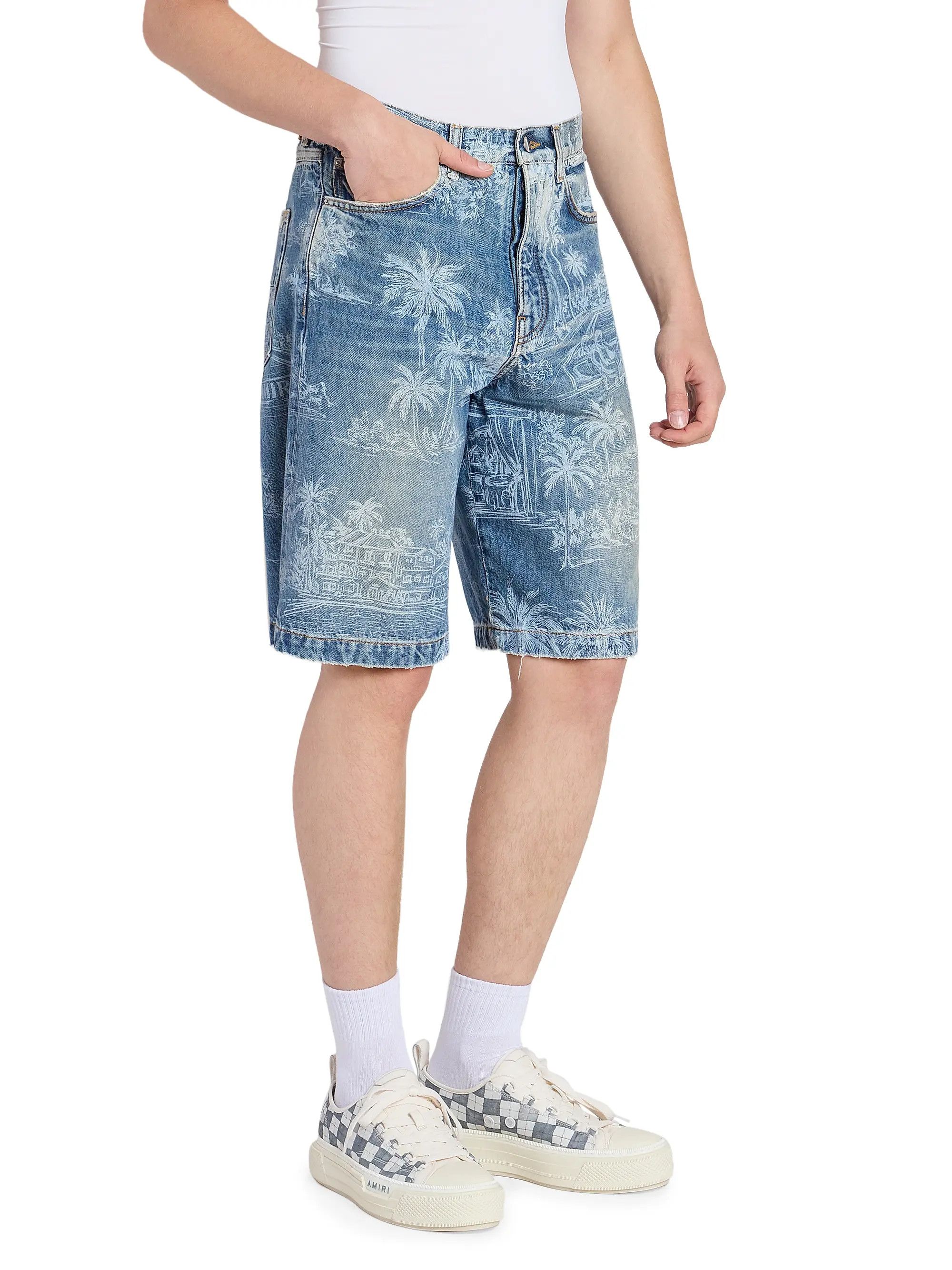 Amiri os11x0526 Chateau Palm Denim Shorts in Blue Size US 30 / EU 46 - 4 Thumbnail