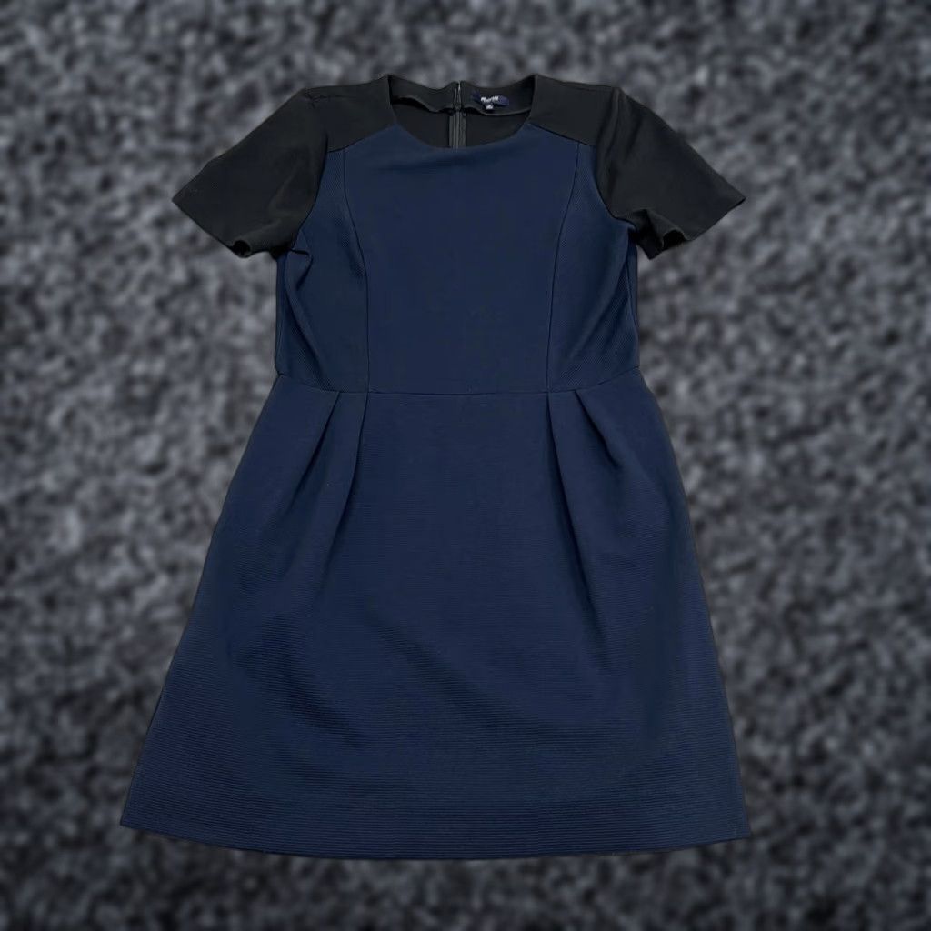 Madewell Madewell Dress Womens 10 Navy Colorblock Fit & Flare Pockets Crew Neck Short Sleeve Office Workwear Size L / US 10 / IT 46 - 1 Thumbnail
