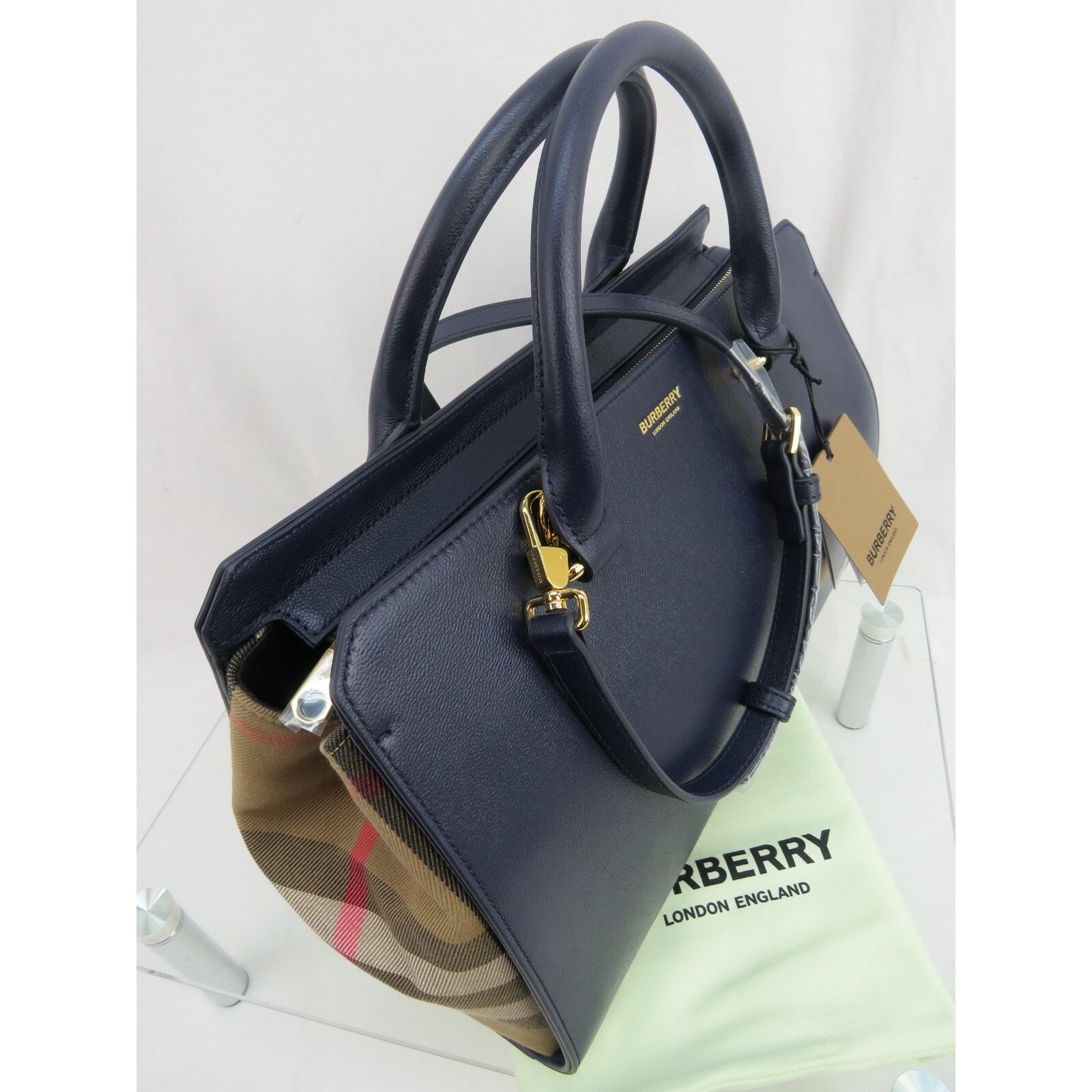 Burberry BURBERRY BANWELL DARK BLUE LEATHER CHECK SHOULDER BAG $2K Size ONE SIZE - 7 Thumbnail