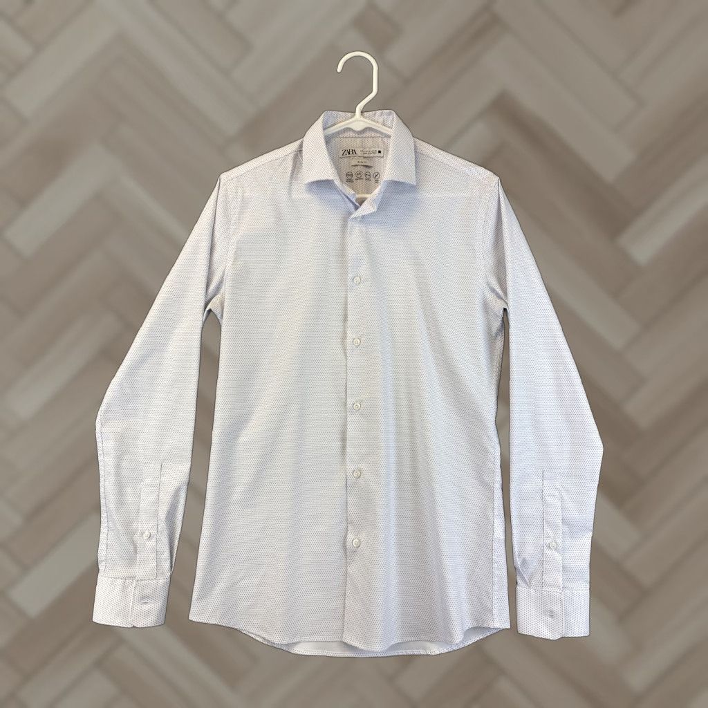 Zara ZARA Men Slim Fit Long Sleeve Button-Up Shirt S White Black Dots Casual Cotton Size US S / EU 44-46 / 1 - 1 Thumbnail