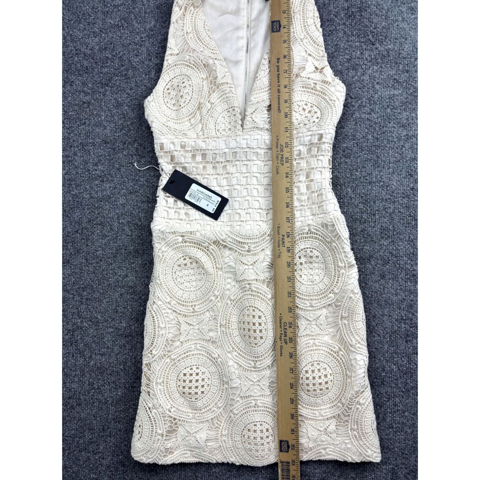 Vintage Marciano Dress Womens 0 White Lace Crochet V Neck Bodycon Mini Party Cocktail Size XS / US 0-2 / IT 36-38 - 6 Thumbnail