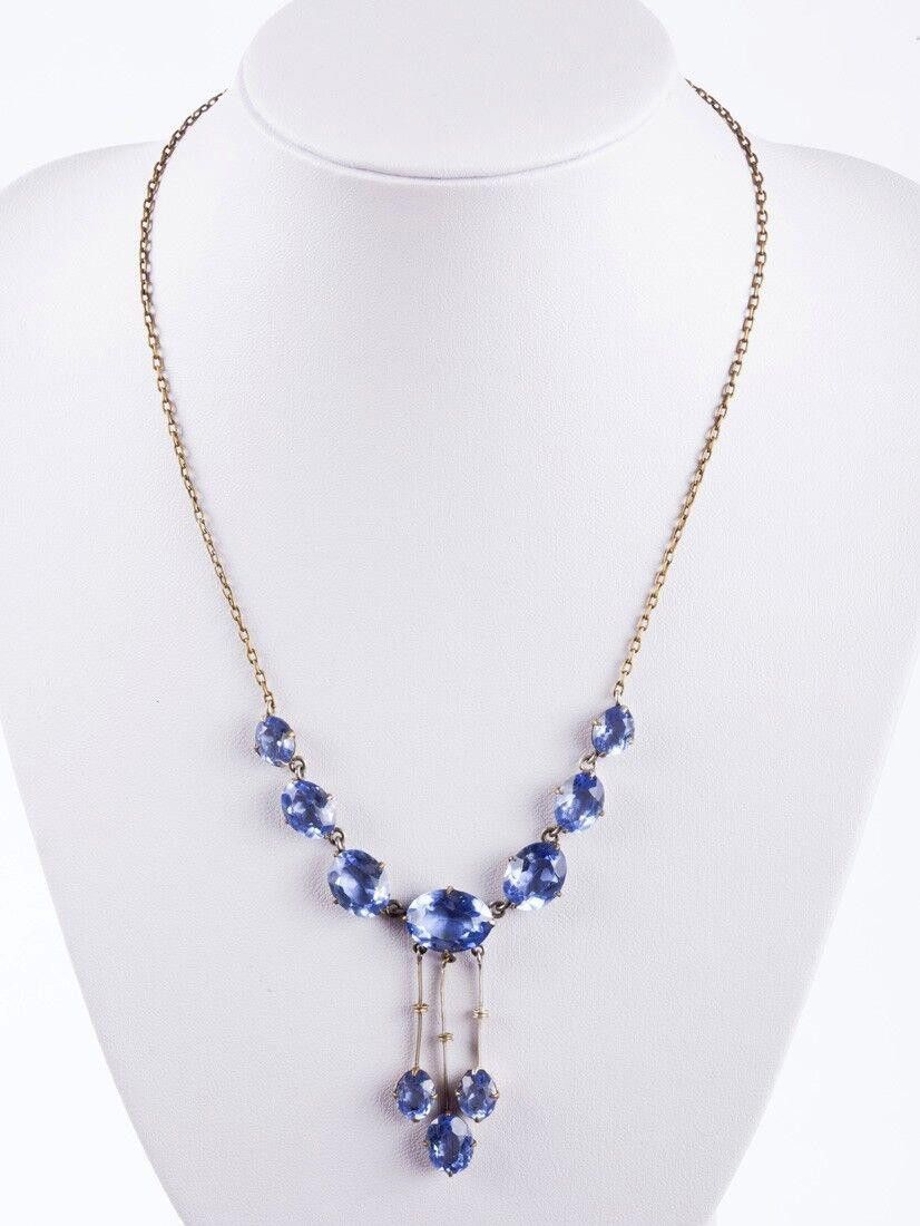 Designer Art Deco Brass and Blue Paste Drop Necklace Size ONE SIZE - 2 Thumbnail