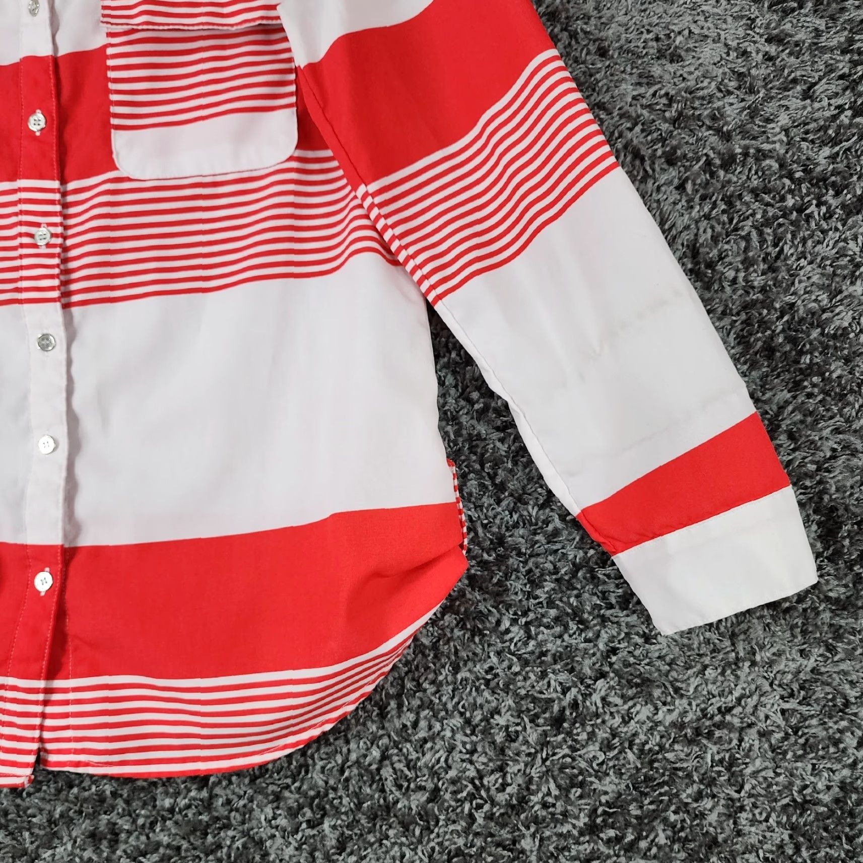 Vintage NOTATIONS Womens Long Sleeve Button-Up Blouse White Red Striped Size M Size M / US 6-8 / IT 42-44 - 2 Thumbnail